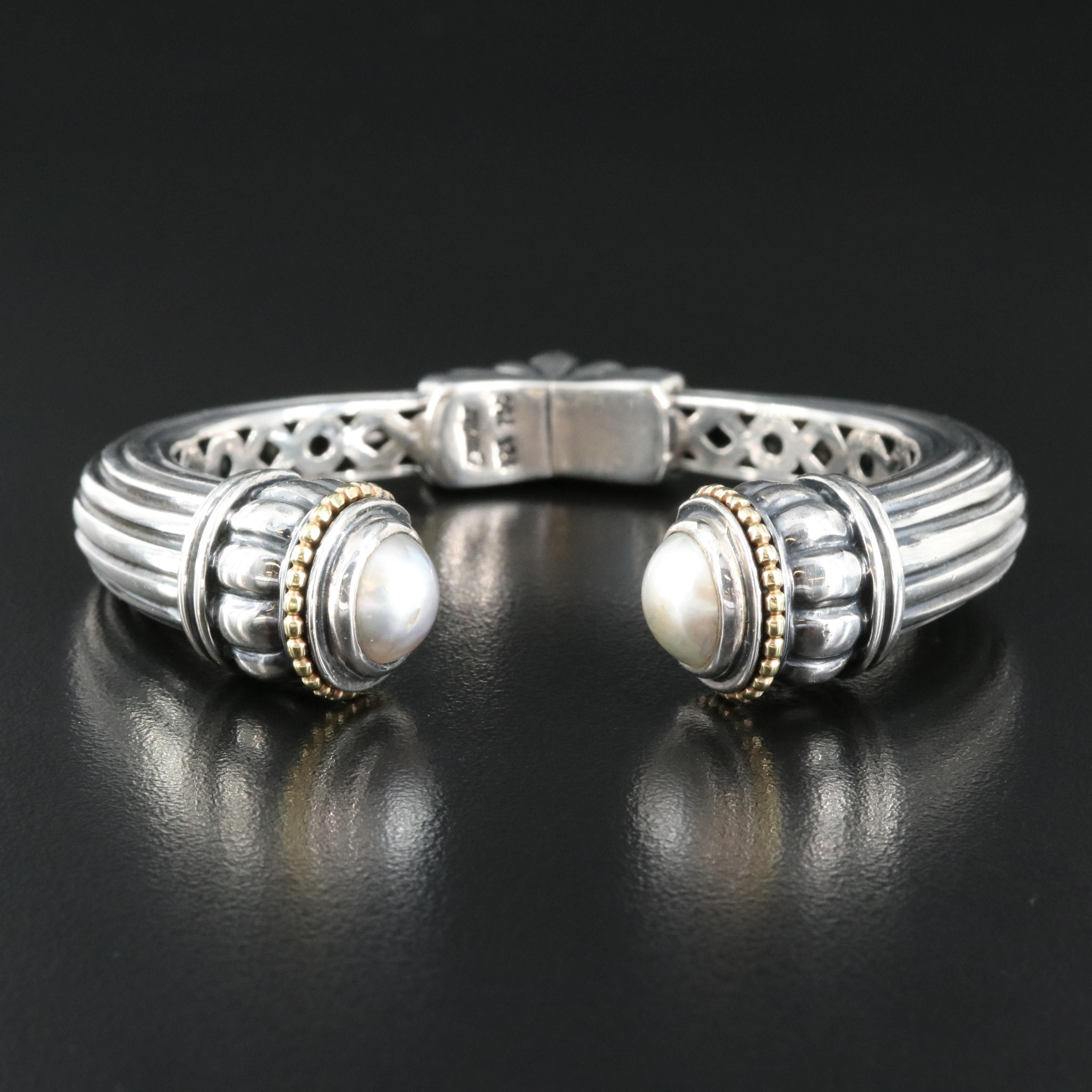 Caviar by Lagos Pearl Hinged Cuff with 18K Accents