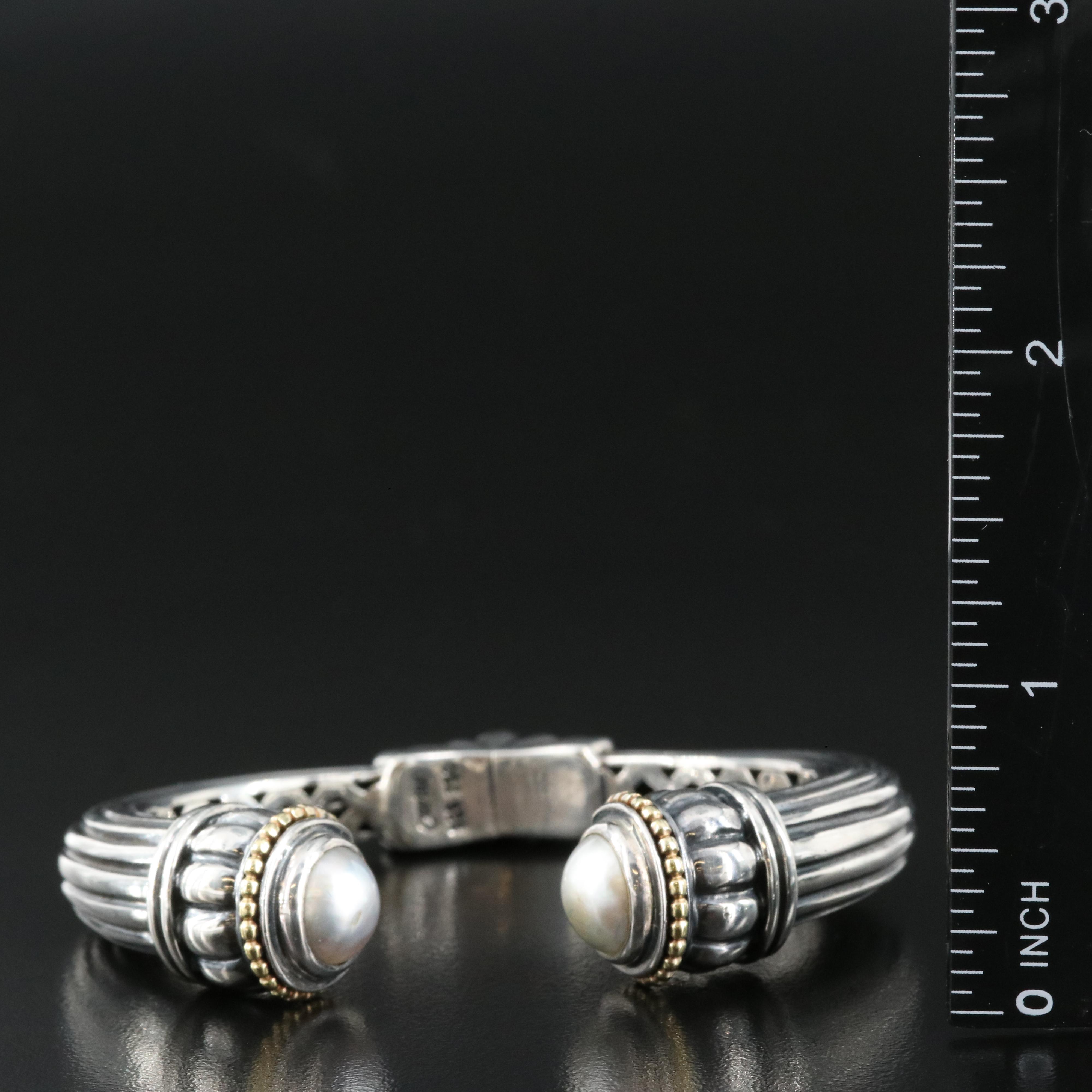 Caviar by Lagos Pearl Hinged Cuff with 18K Accents