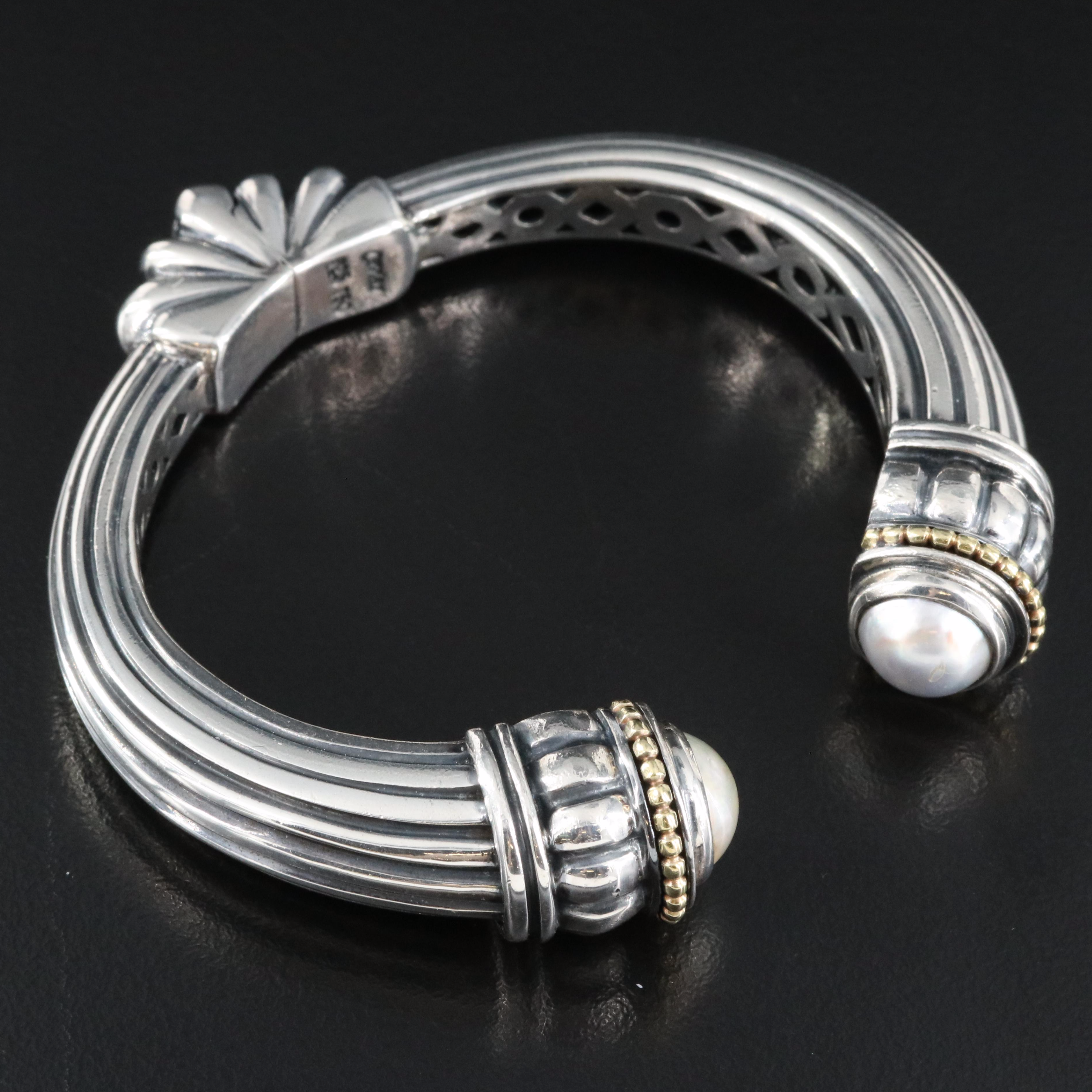 Caviar by Lagos Pearl Hinged Cuff with 18K Accents