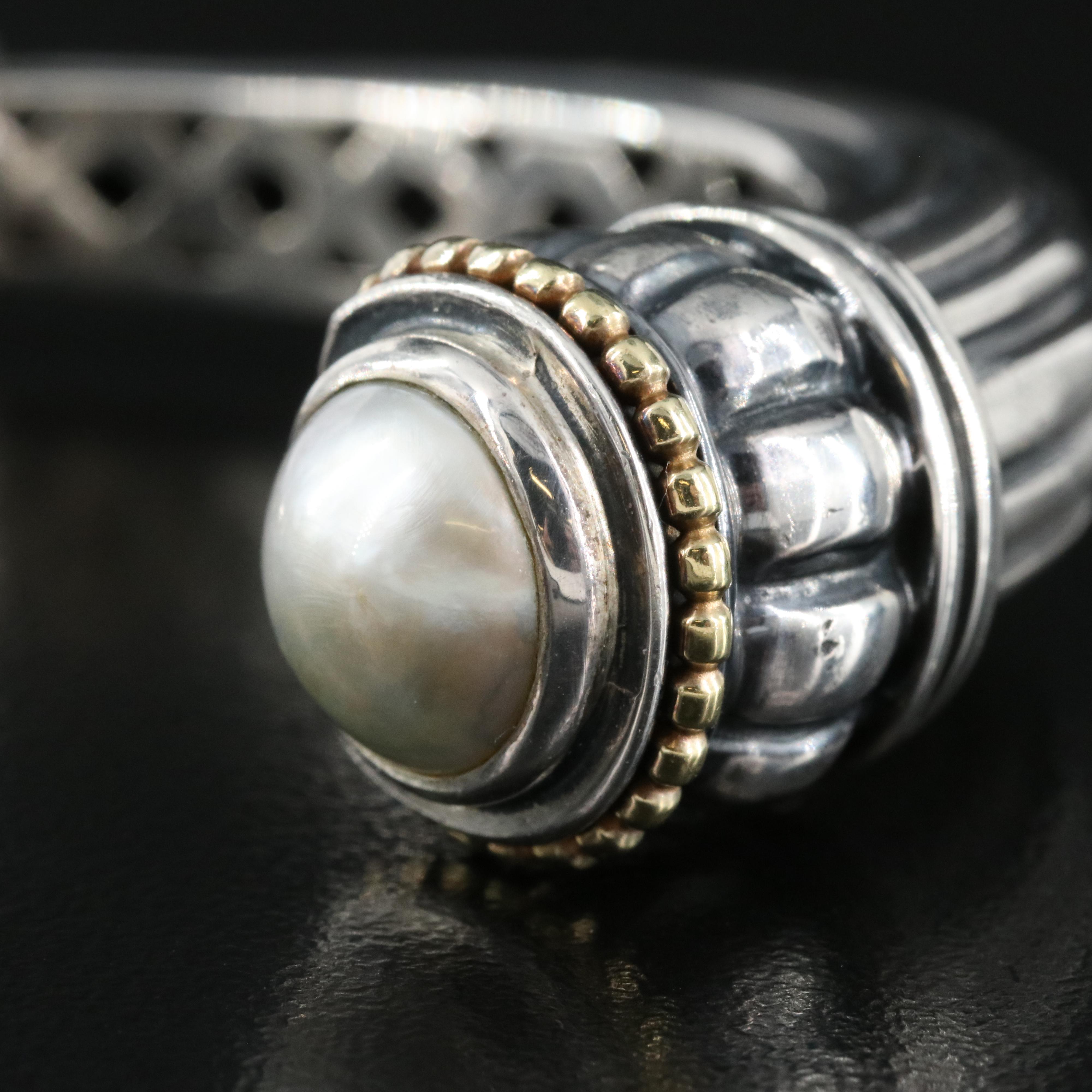 Caviar by Lagos Pearl Hinged Cuff with 18K Accents