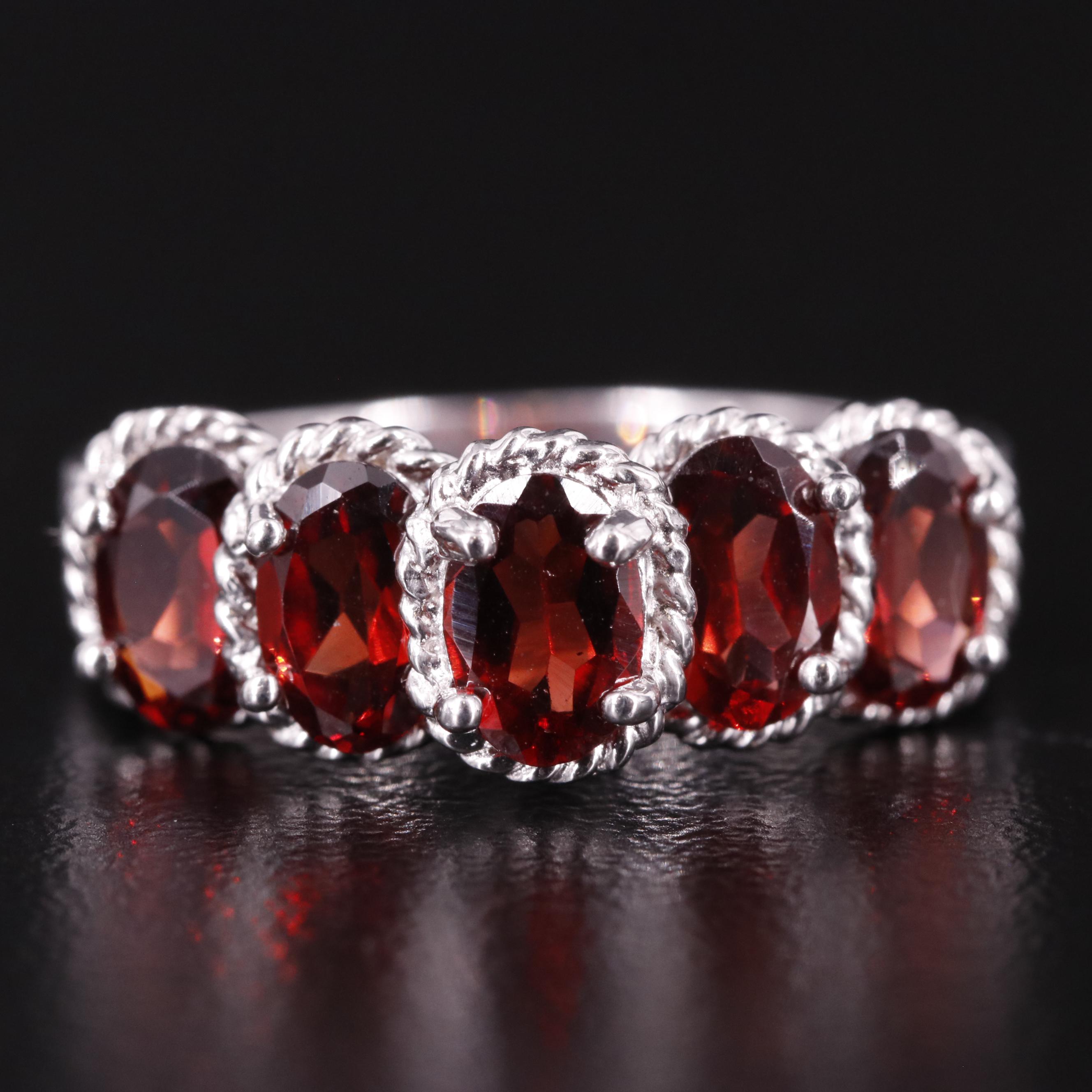 Sterling Multiple Oval Garnet Band