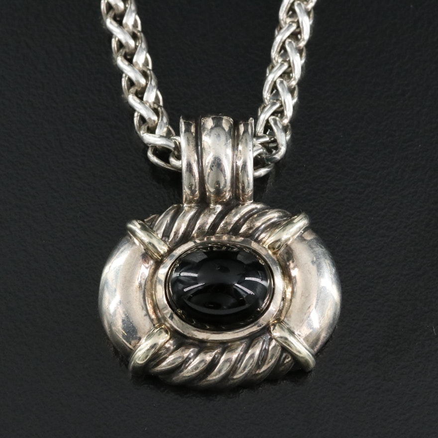 David Yurman Sterling Black Onyx Enhancer Pendant Necklace