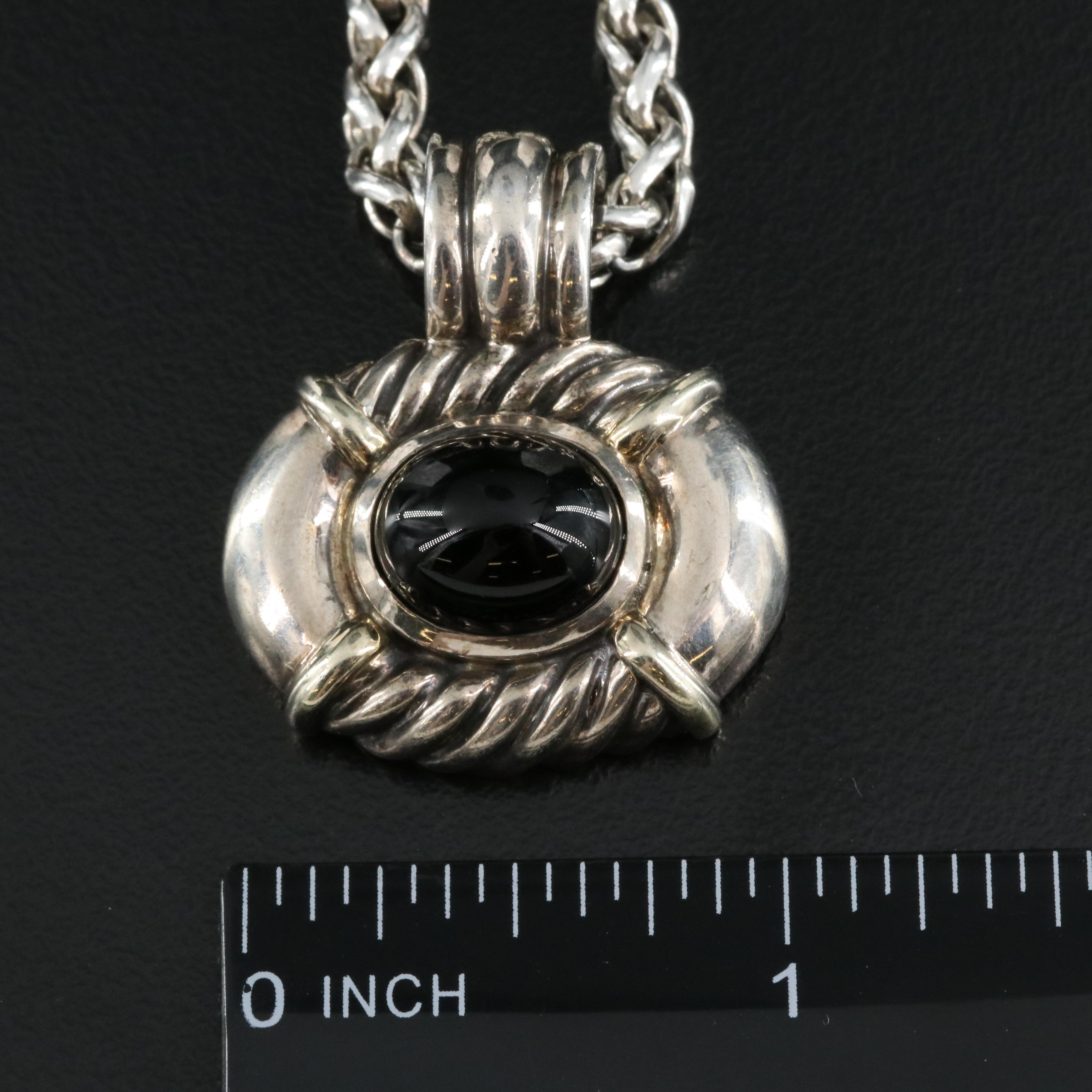 David Yurman Sterling Black Onyx Enhancer Pendant Necklace