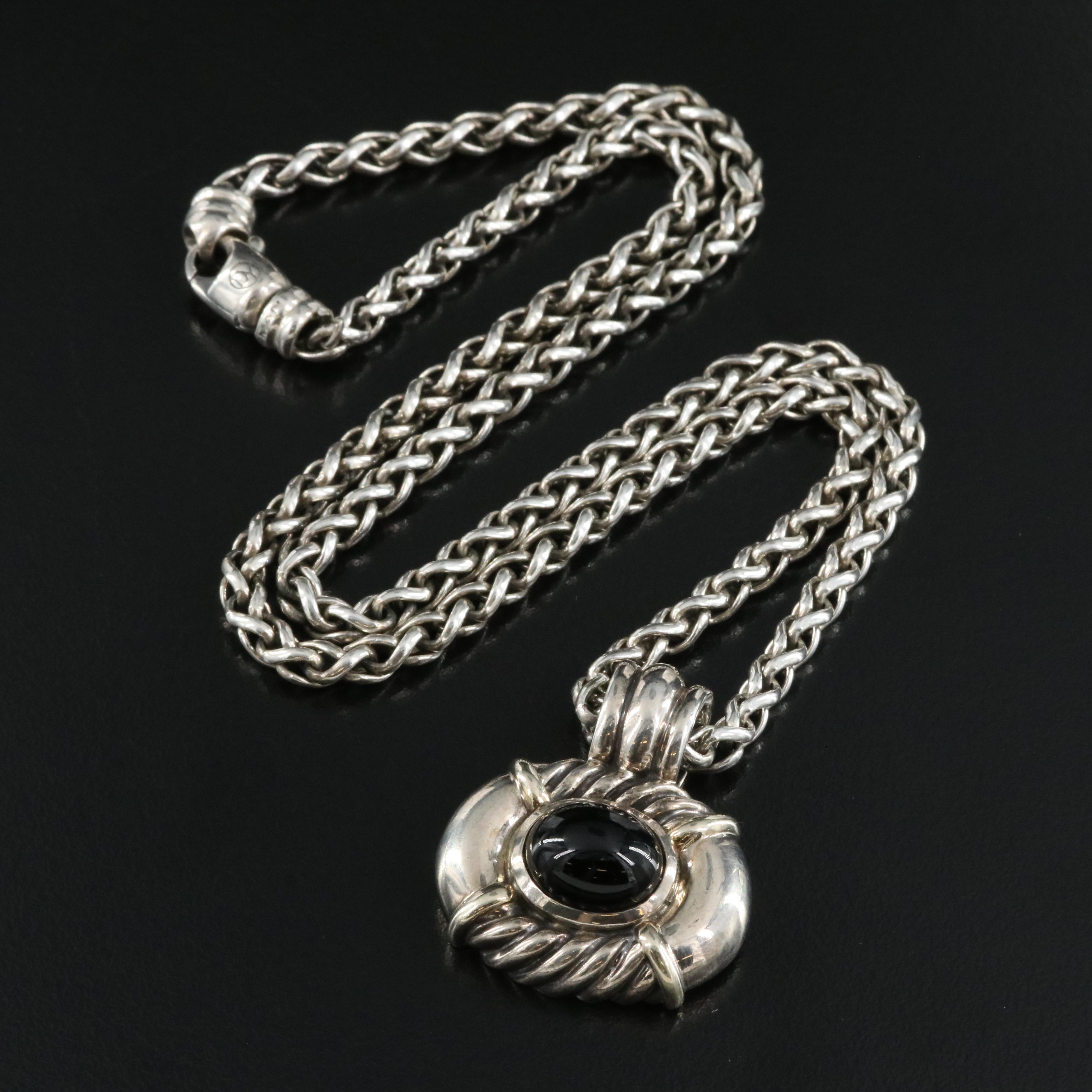 David Yurman Sterling Black Onyx Enhancer Pendant Necklace