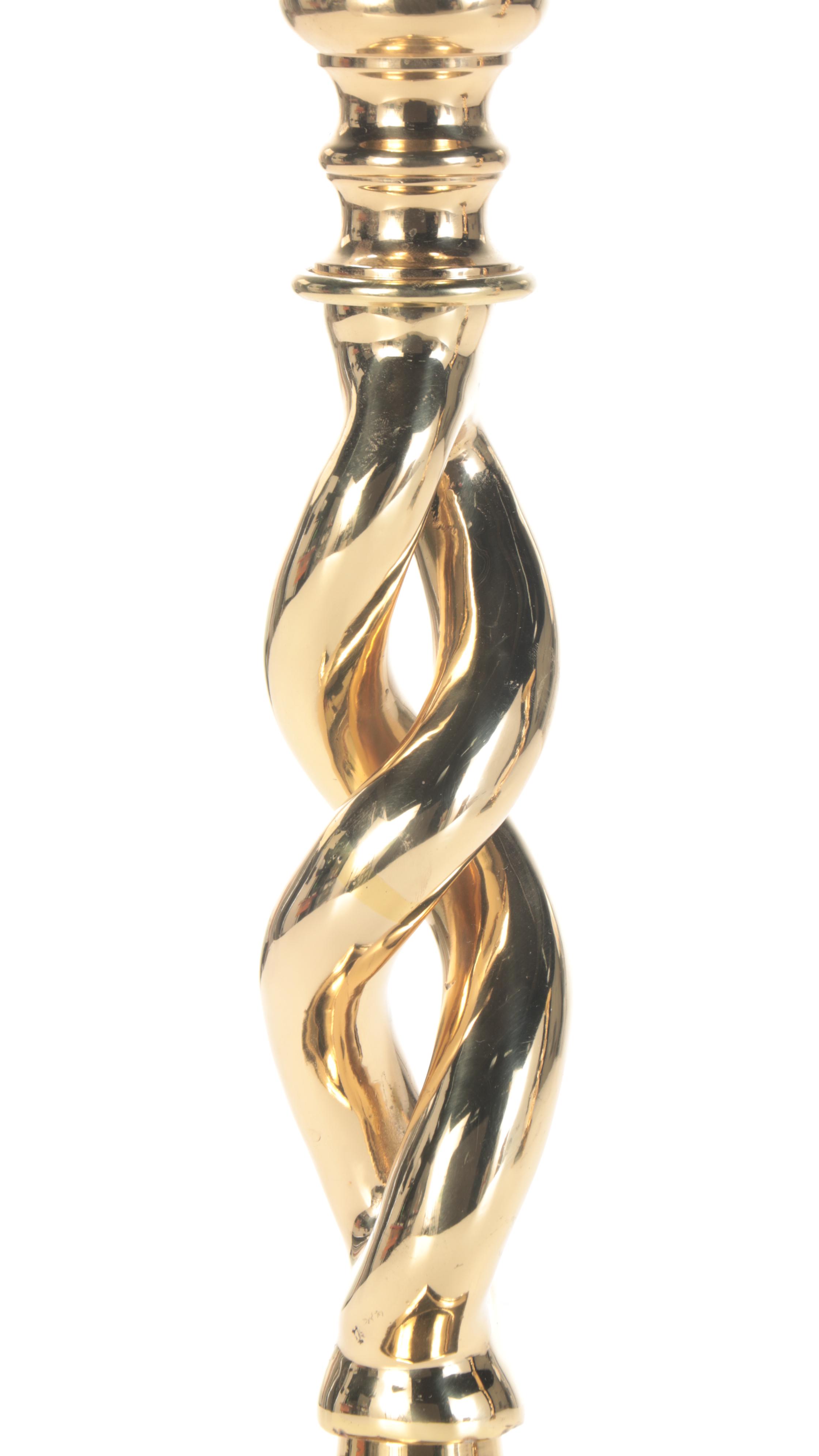 Pair of Barley Twist Lacquered Brass Pricket Candle Holders