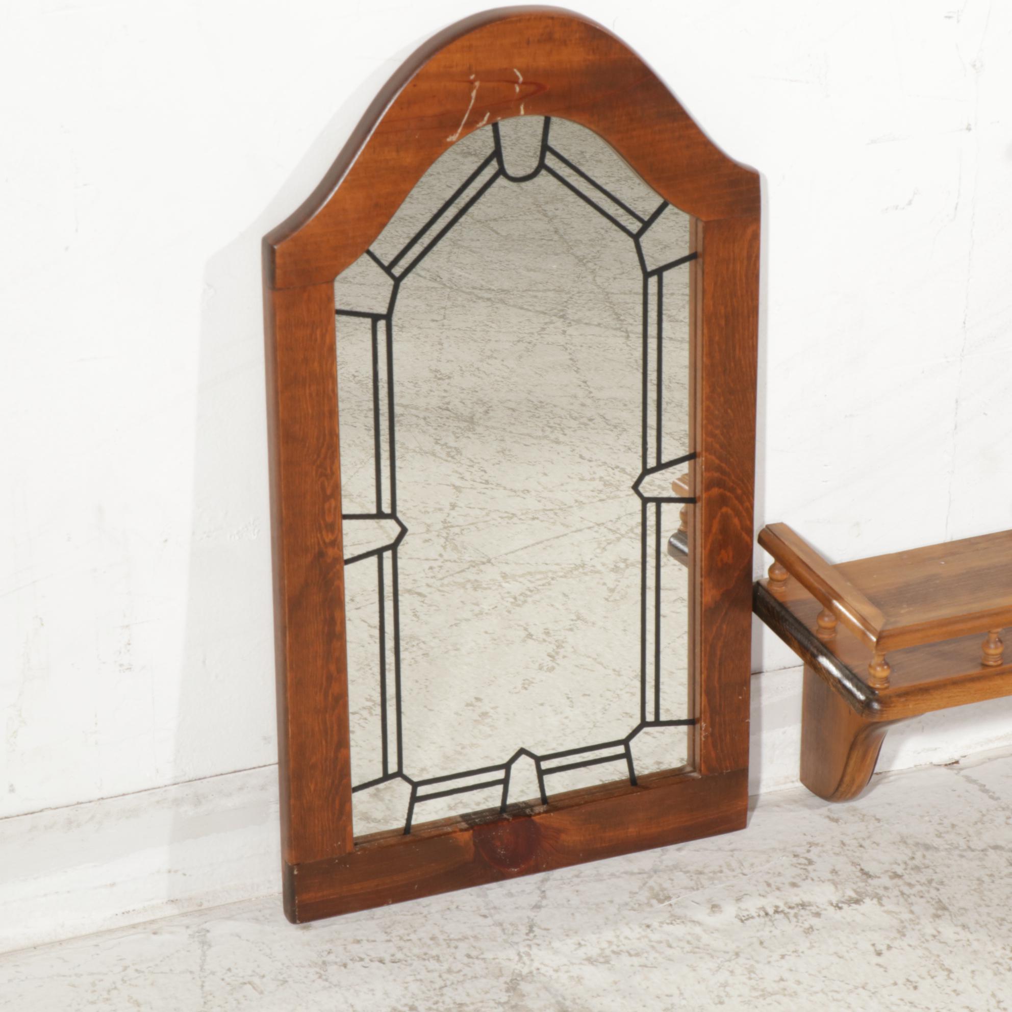 Wooden Three Tiered Corner Shelf with Other Mirror and Wall Decor