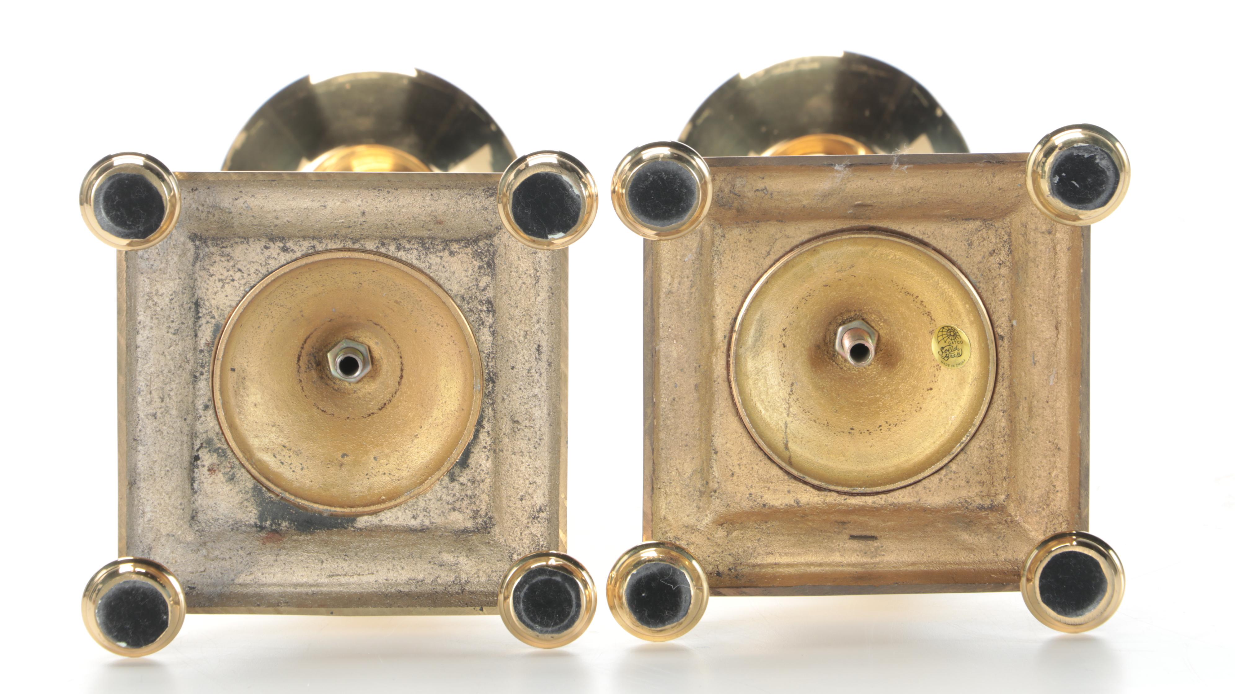 Pair of Barley Twist Lacquered Brass Pricket Candle Holders