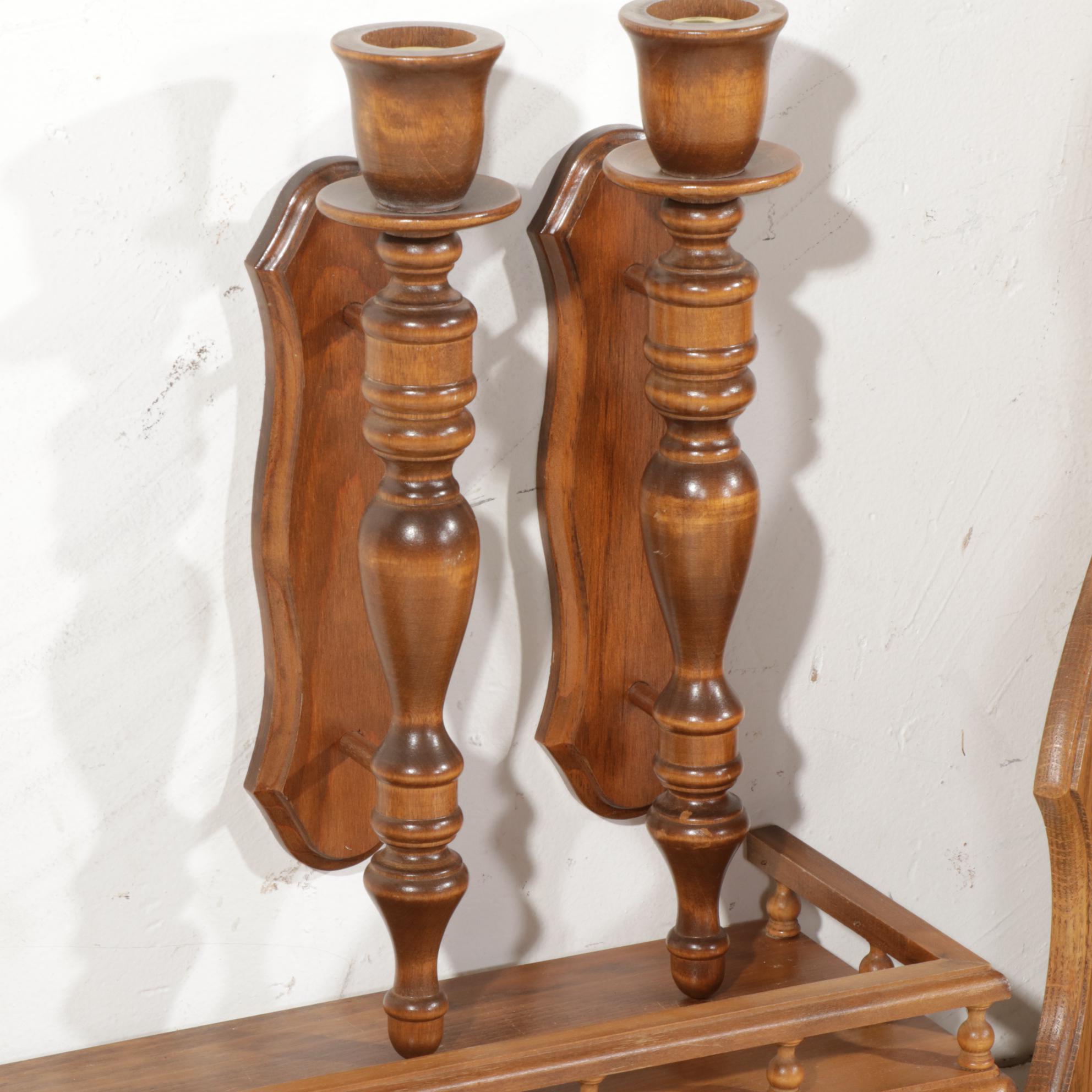 Wooden Three Tiered Corner Shelf with Other Mirror and Wall Decor