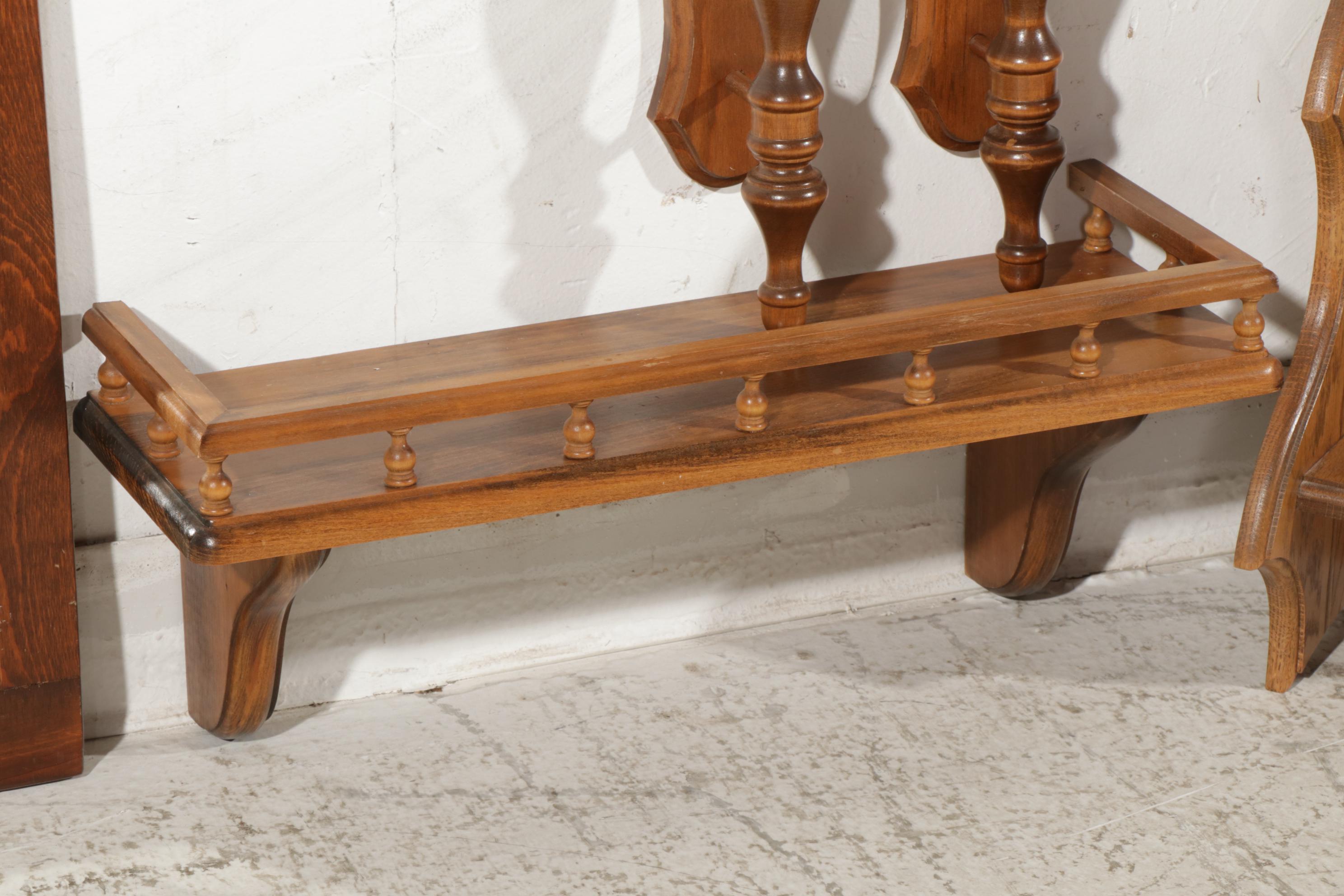 Wooden Three Tiered Corner Shelf with Other Mirror and Wall Decor