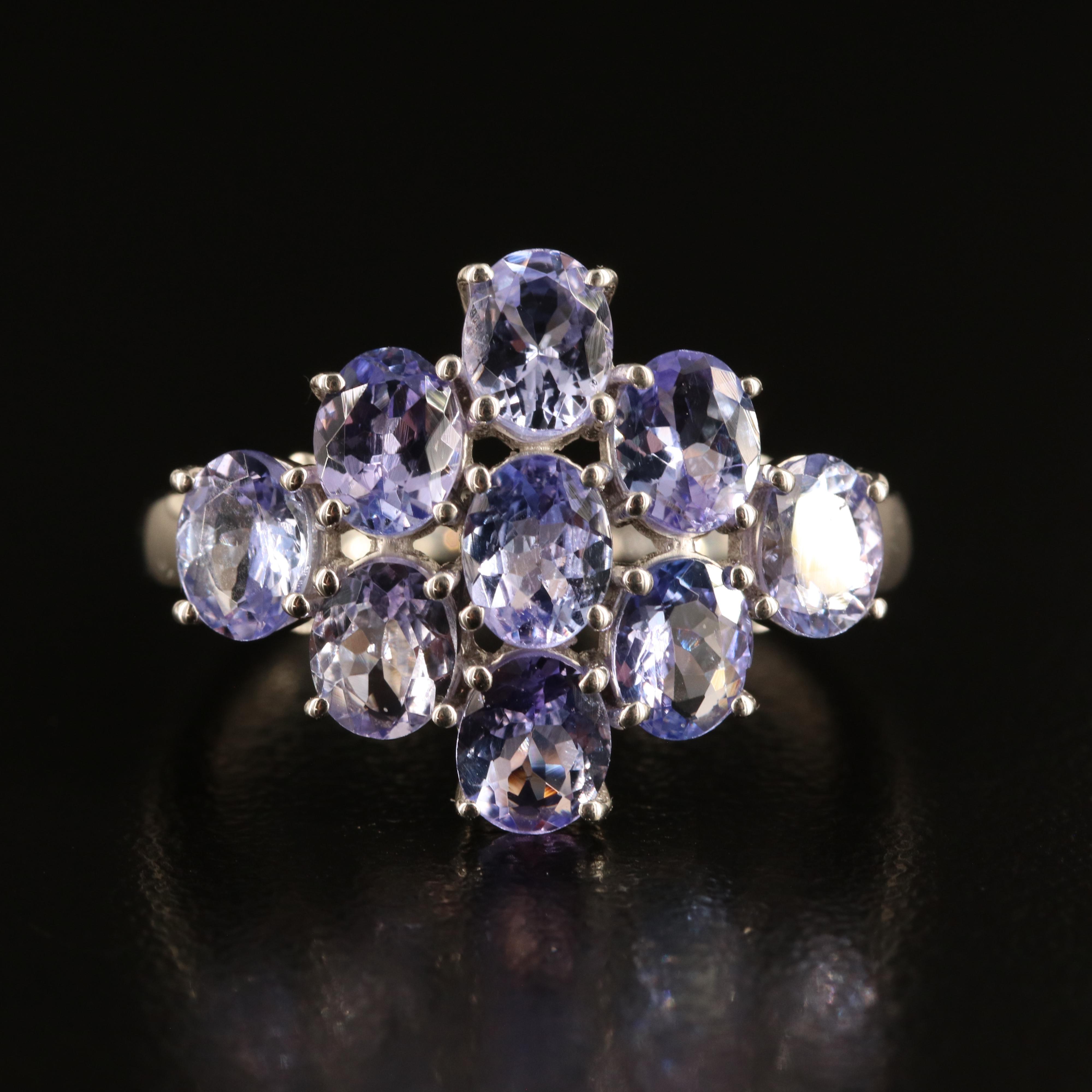 Sterling Tanzanite Cluster Ring