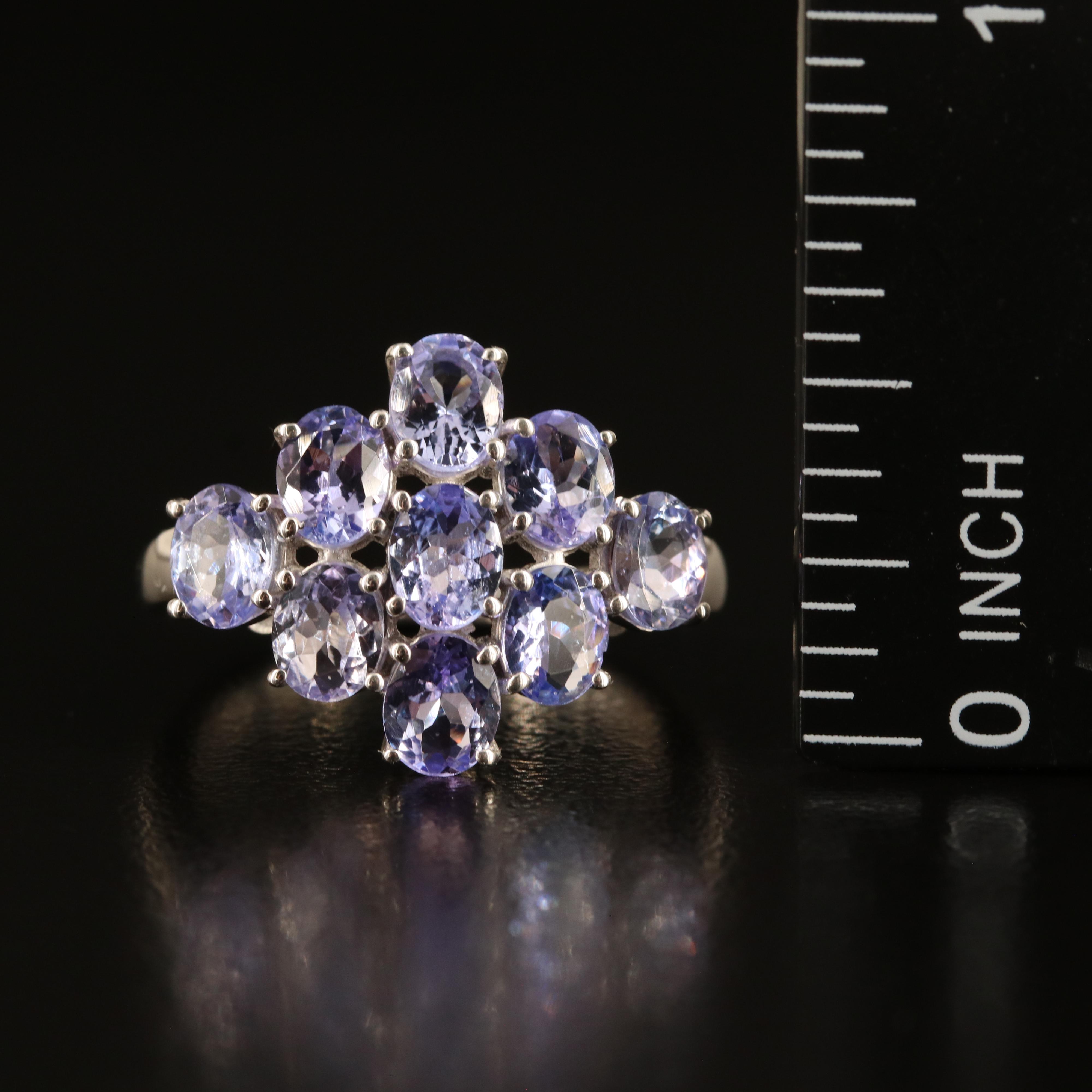 Sterling Tanzanite Cluster Ring