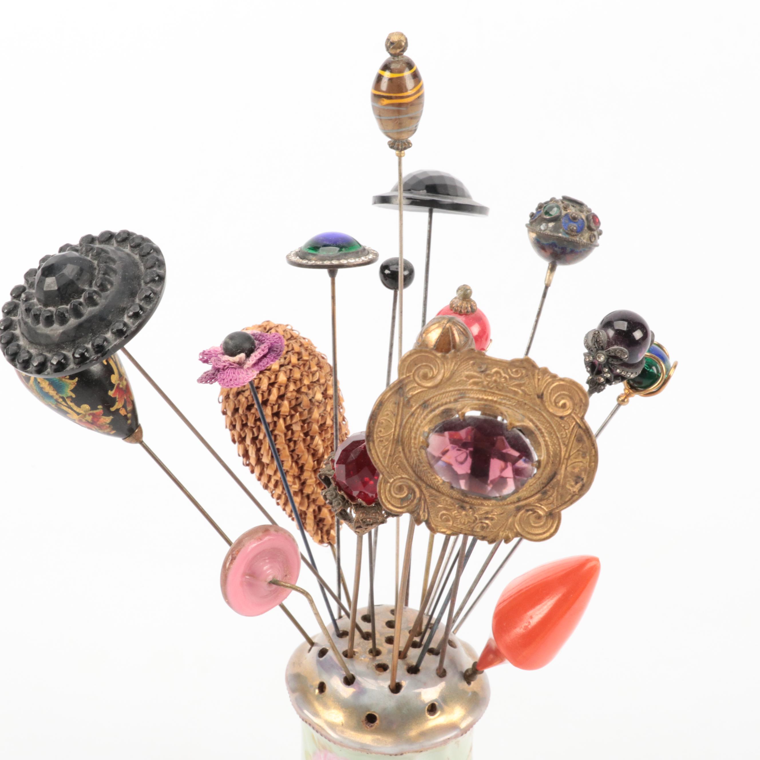 I.C.E. & E. Co.  Hand-Painted Porcelain Hatpin Stand