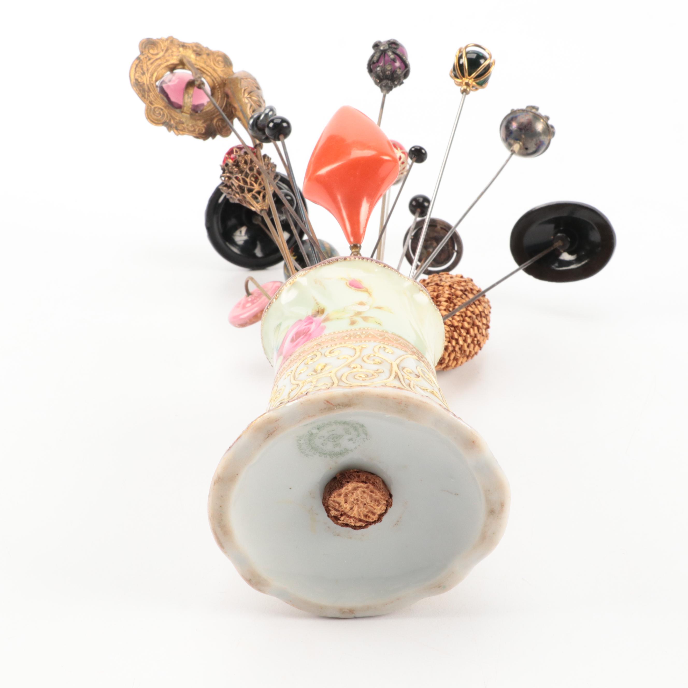 I.C.E. & E. Co.  Hand-Painted Porcelain Hatpin Stand