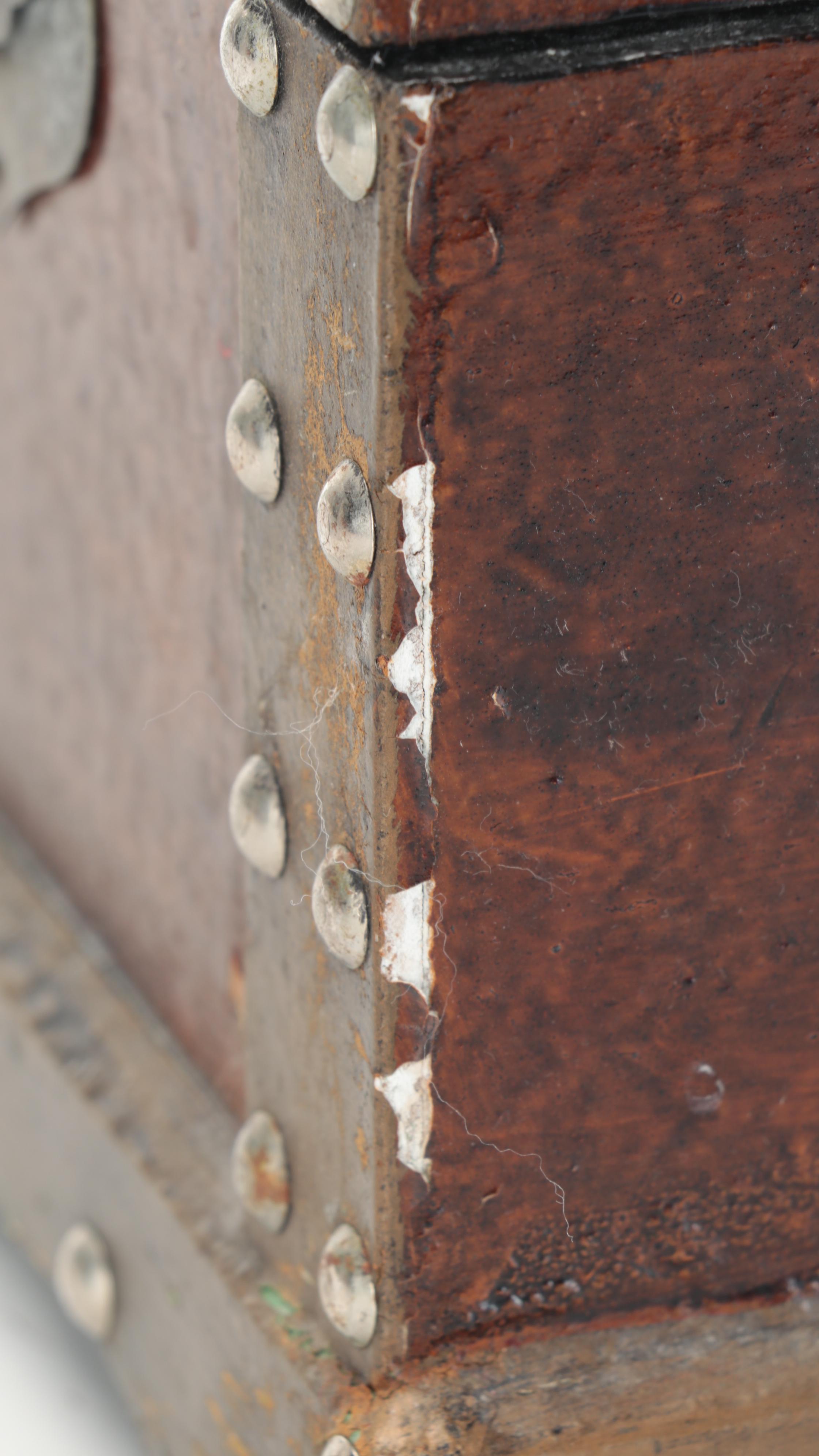 Hand-Painted Magnolia Motif Riveted Dome Top Wooden Boxes