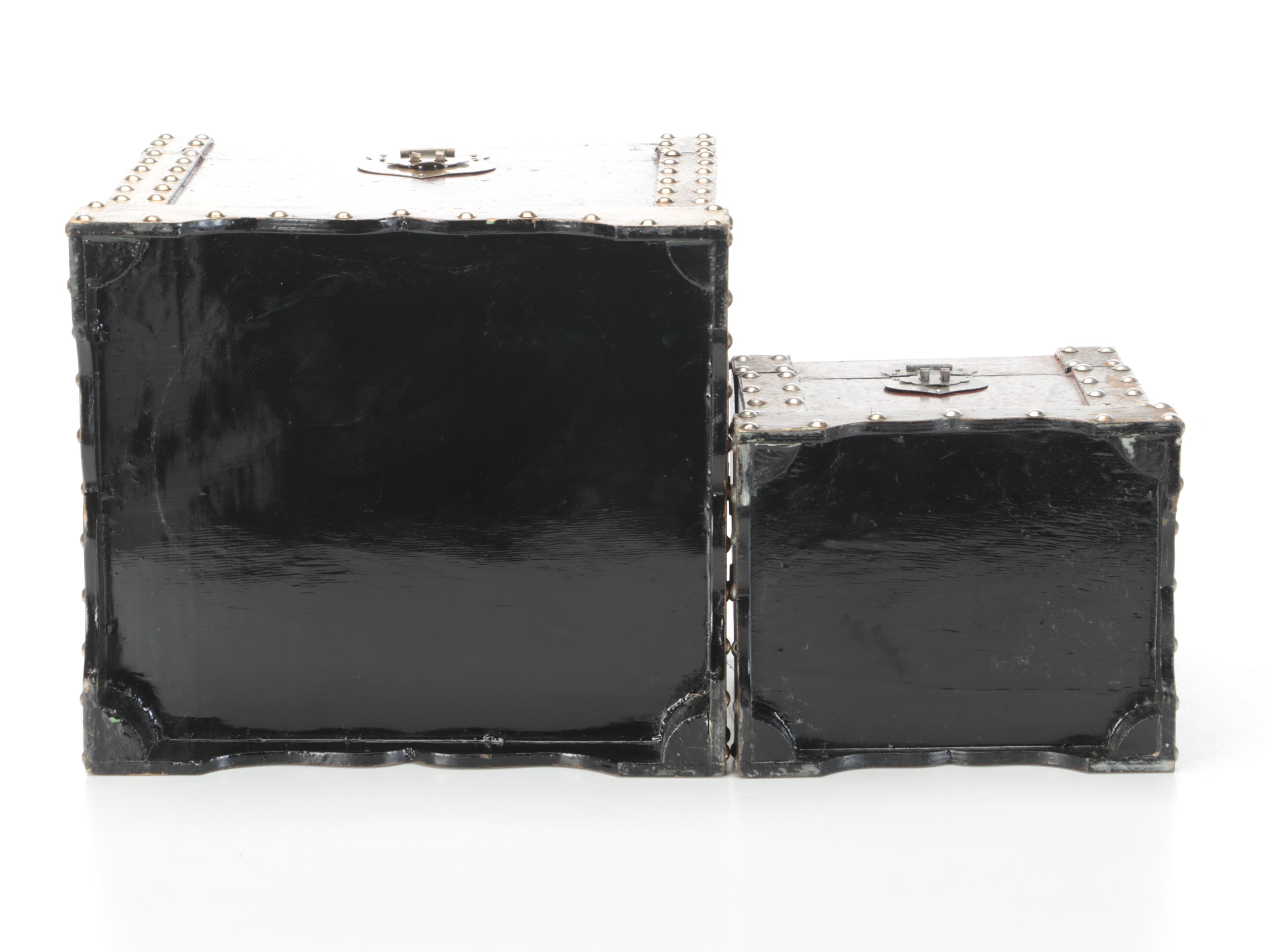 Hand-Painted Magnolia Motif Riveted Dome Top Wooden Boxes