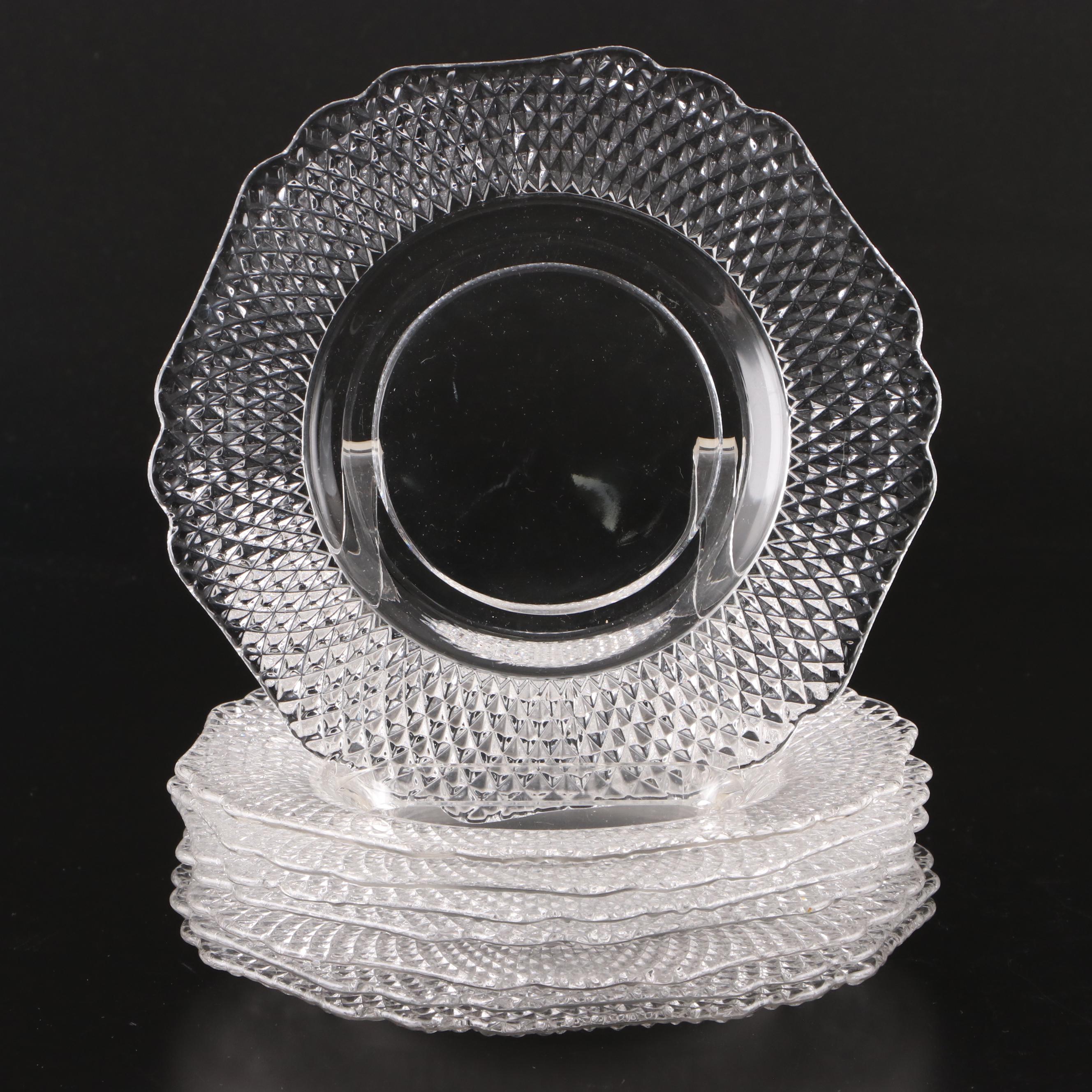 Cambridge Glass Luncheon Plates, Candlesticks and Relish Dish, Mid-20th Century