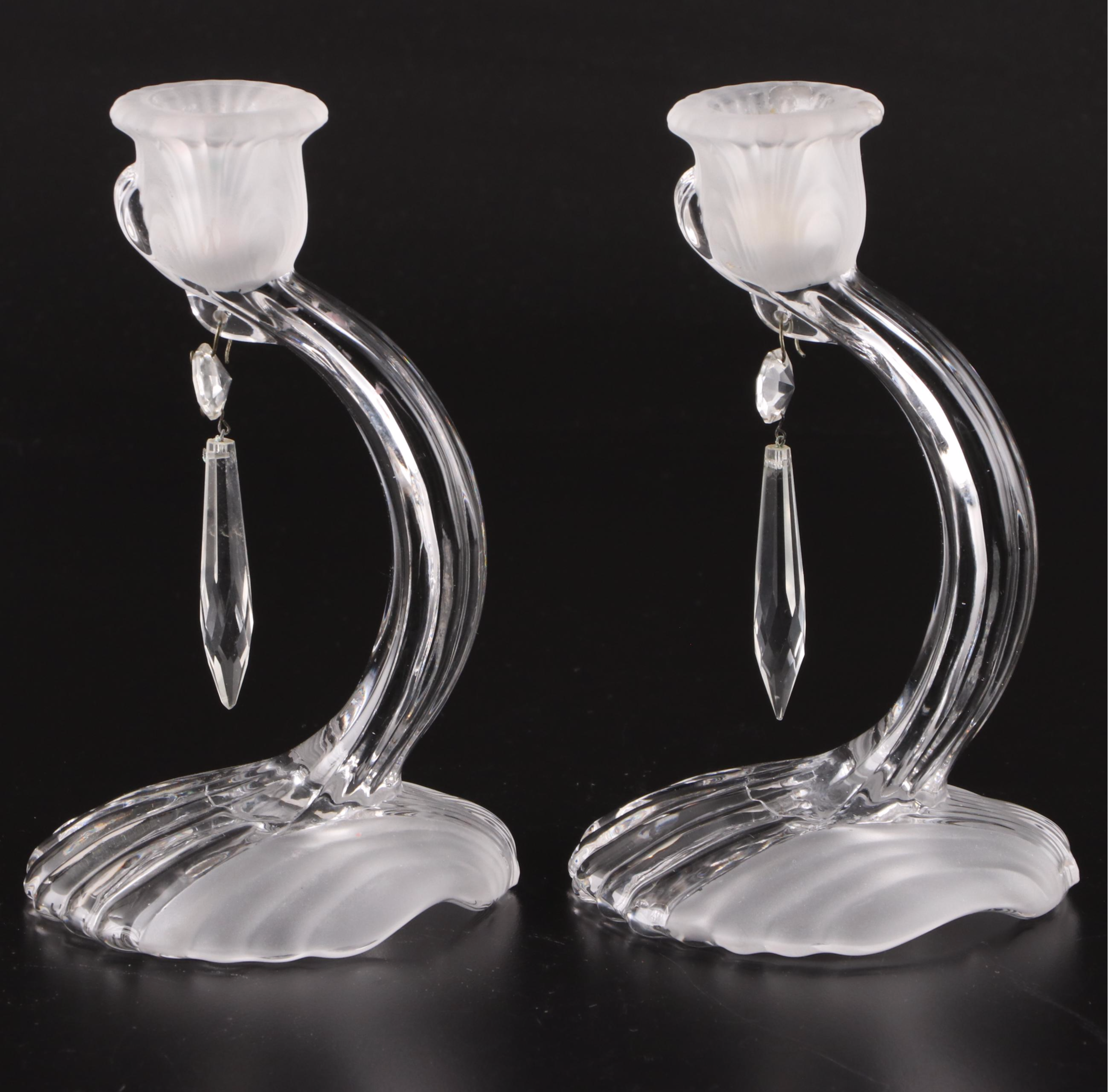 Cambridge Glass Luncheon Plates, Candlesticks and Relish Dish, Mid-20th Century