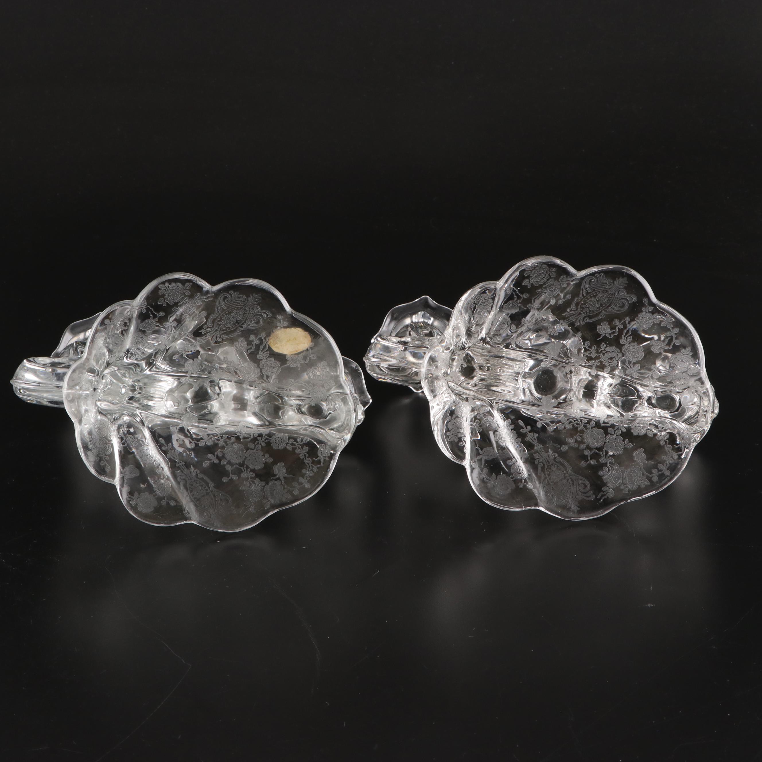 Cambridge Glass Luncheon Plates, Candlesticks and Relish Dish, Mid-20th Century