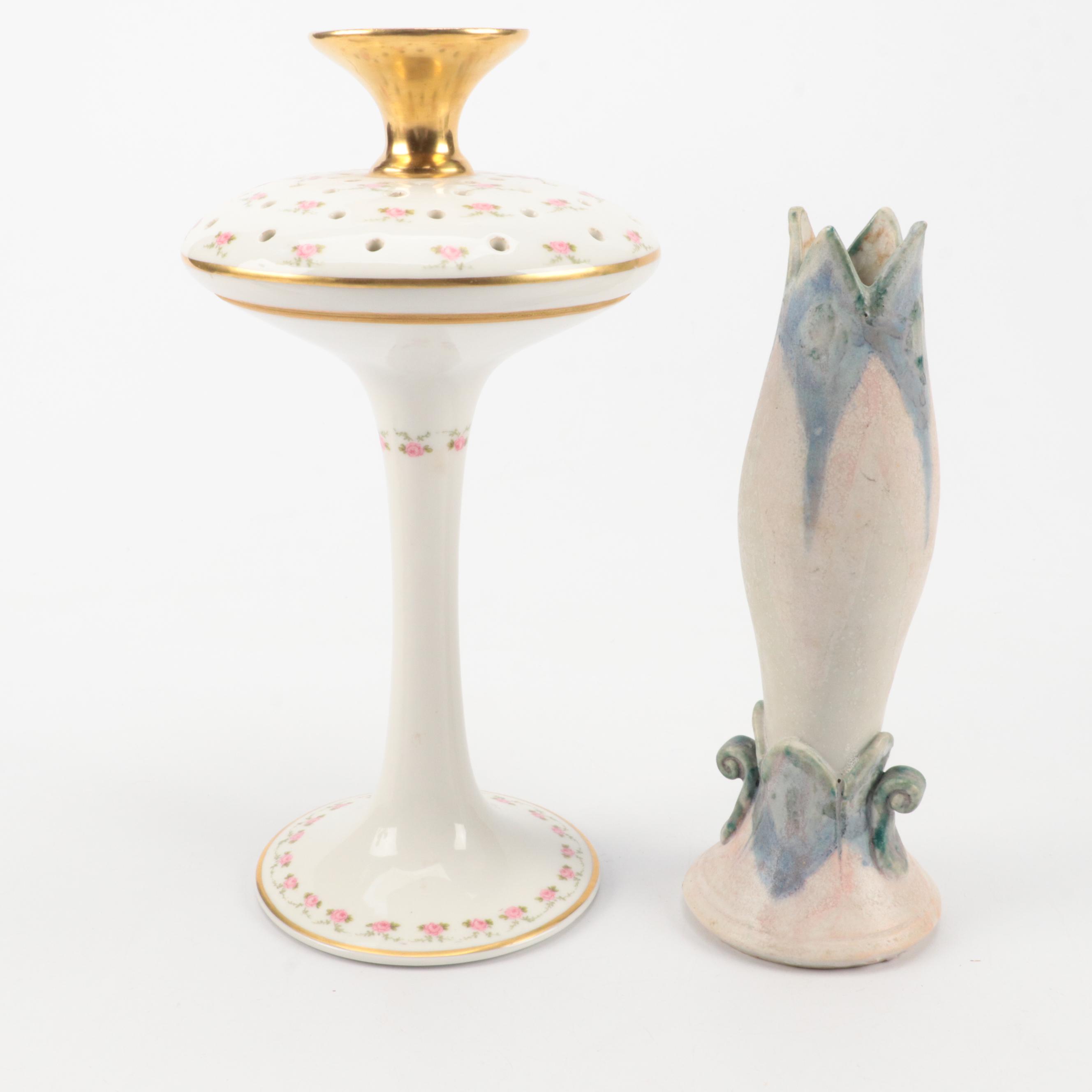 M de Mavaleix Limoges with Other Hatpin Holders and Bud Vase