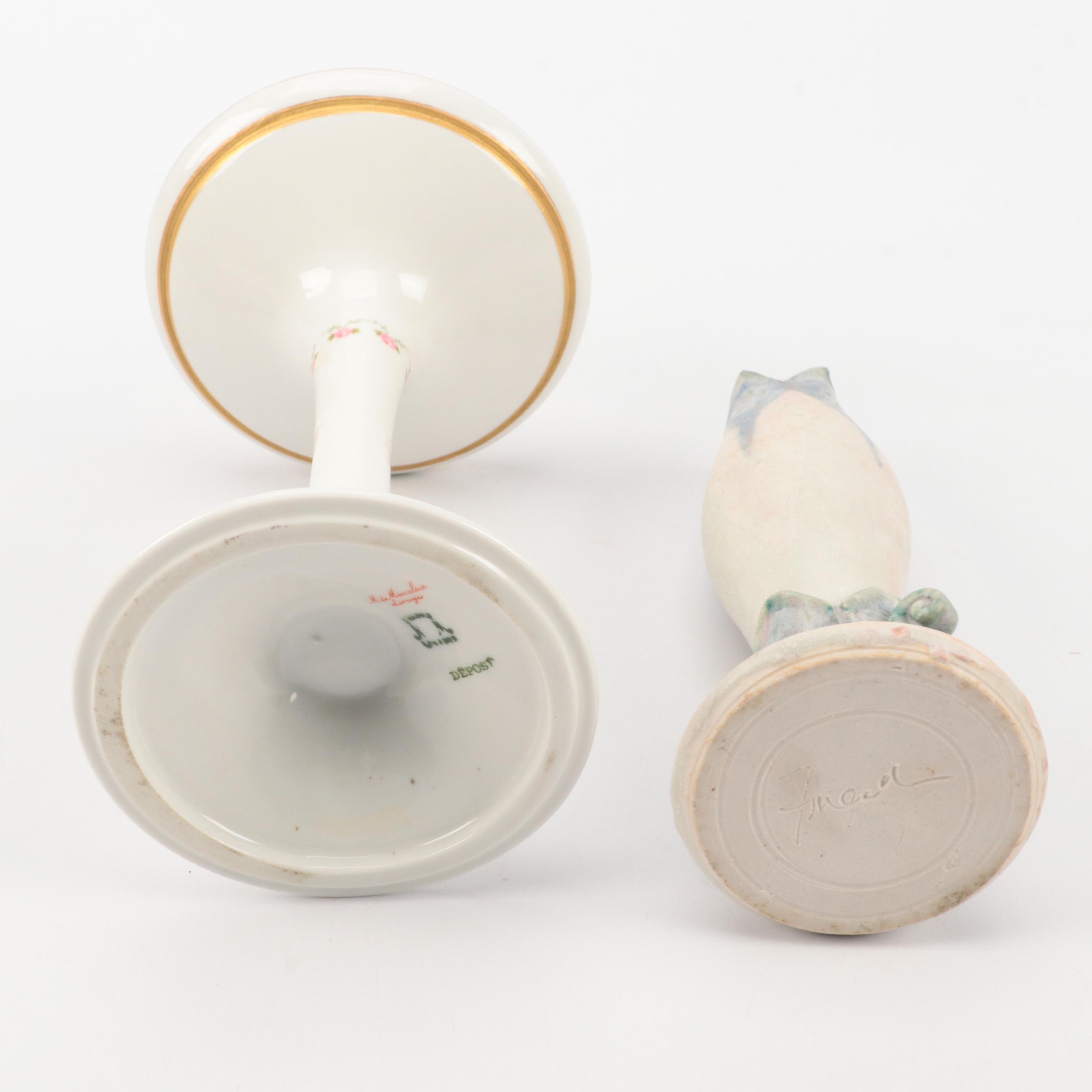 M de Mavaleix Limoges with Other Hatpin Holders and Bud Vase