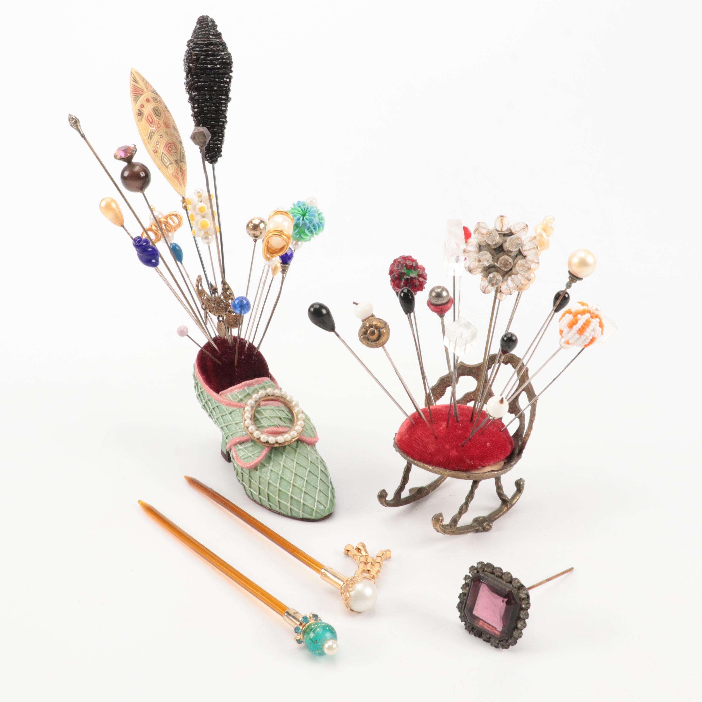 M de Mavaleix Limoges with Other Hatpin Holders and Bud Vase