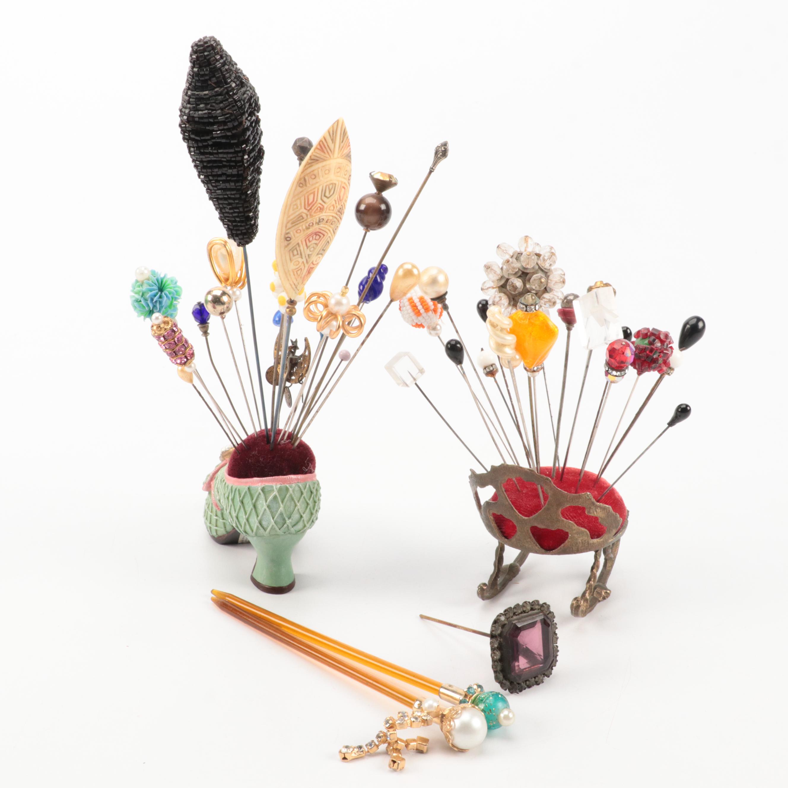 M de Mavaleix Limoges with Other Hatpin Holders and Bud Vase