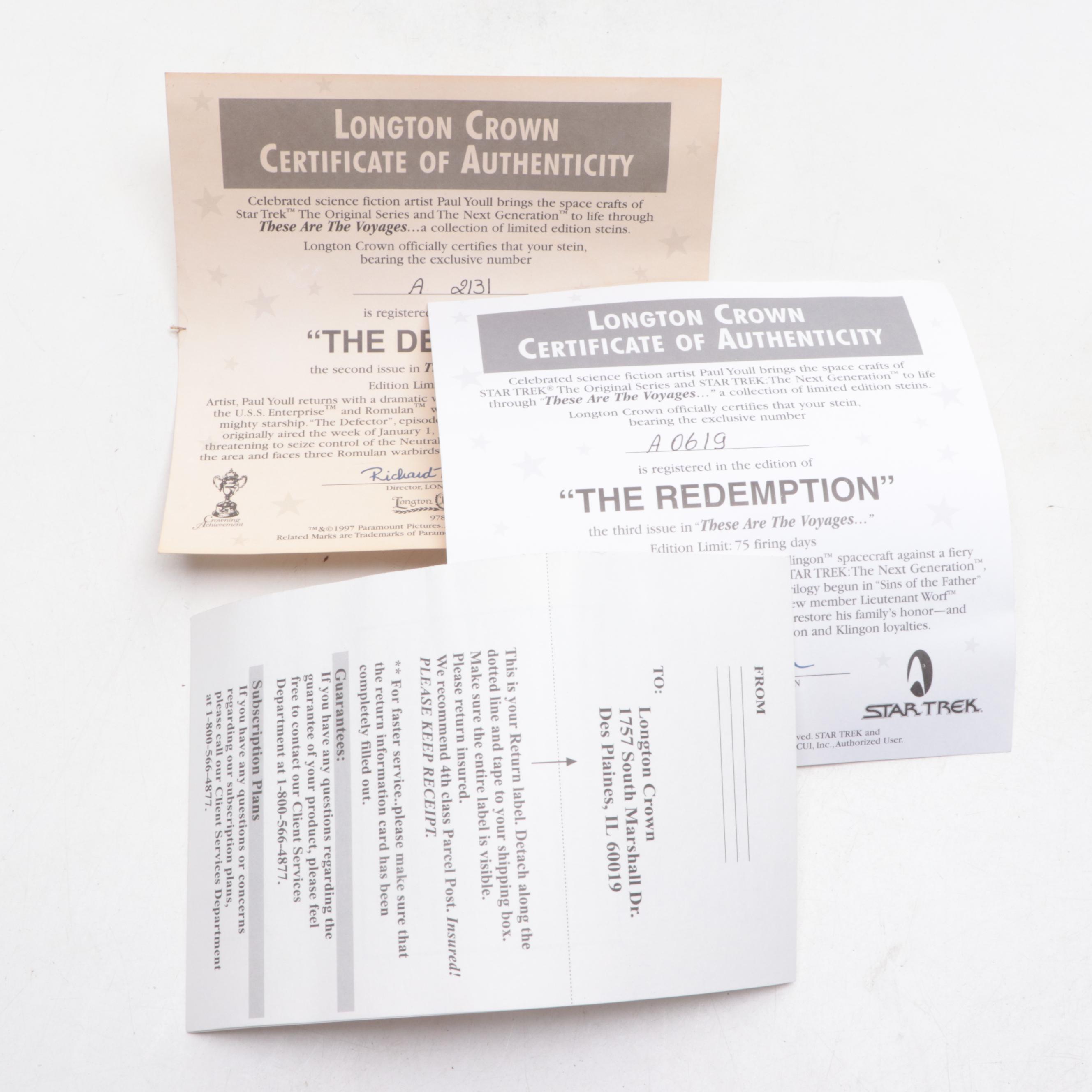 Longton Crown "Redemption" and "The Defector" Commemorative Star Trek Steins