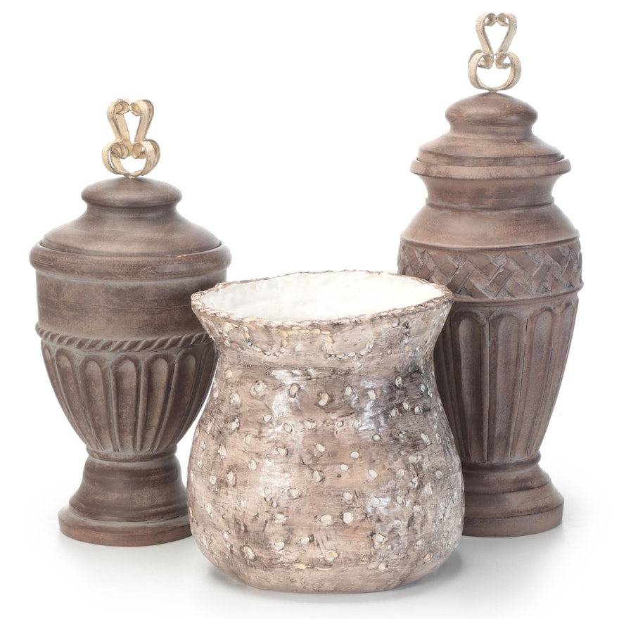 Kordenbrock Interiors Neoclassical Style Ceramic Urns with Hand Built Vase