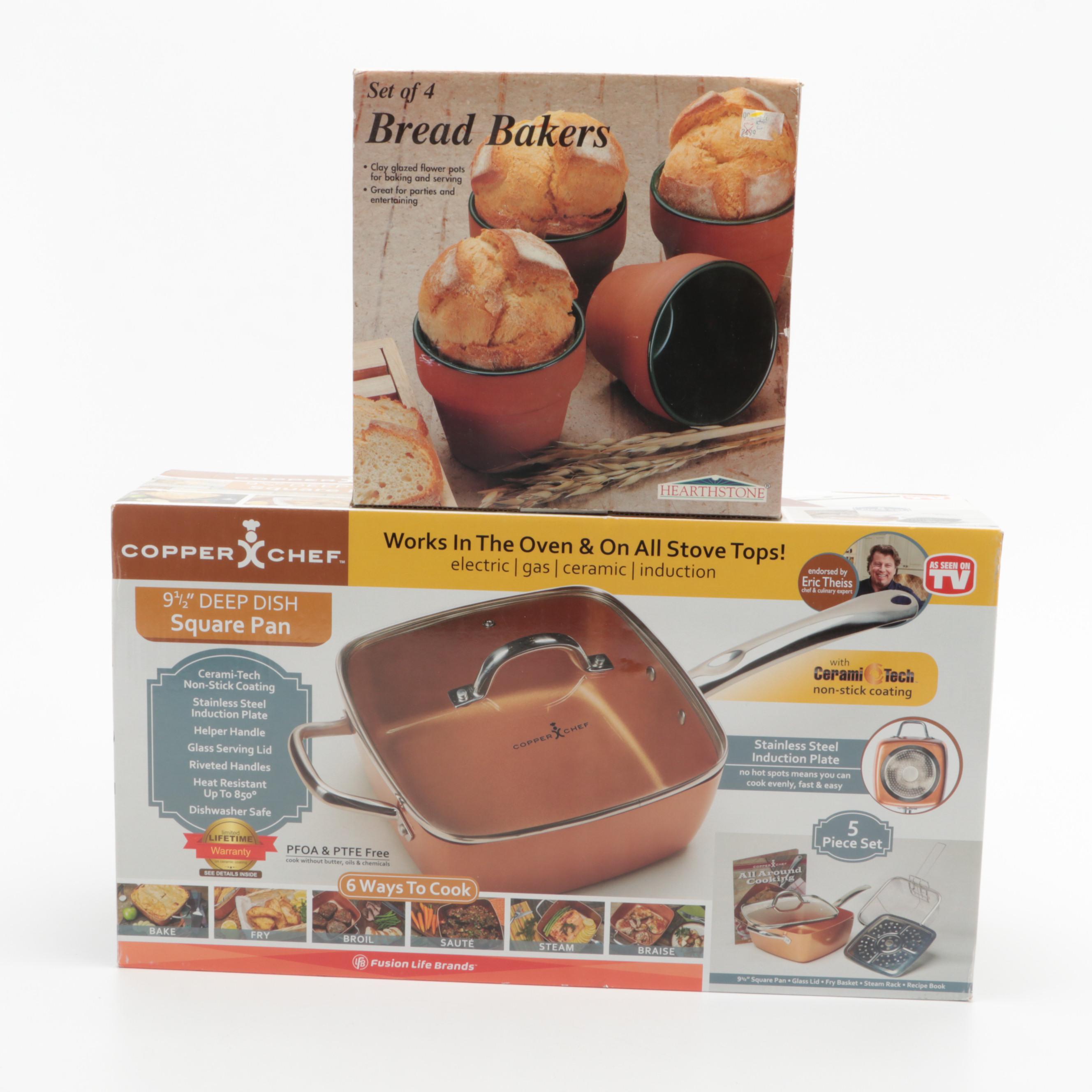 Copper Chef Deep Dish Square Pan with Bread Bakers and Portable Casseroles
