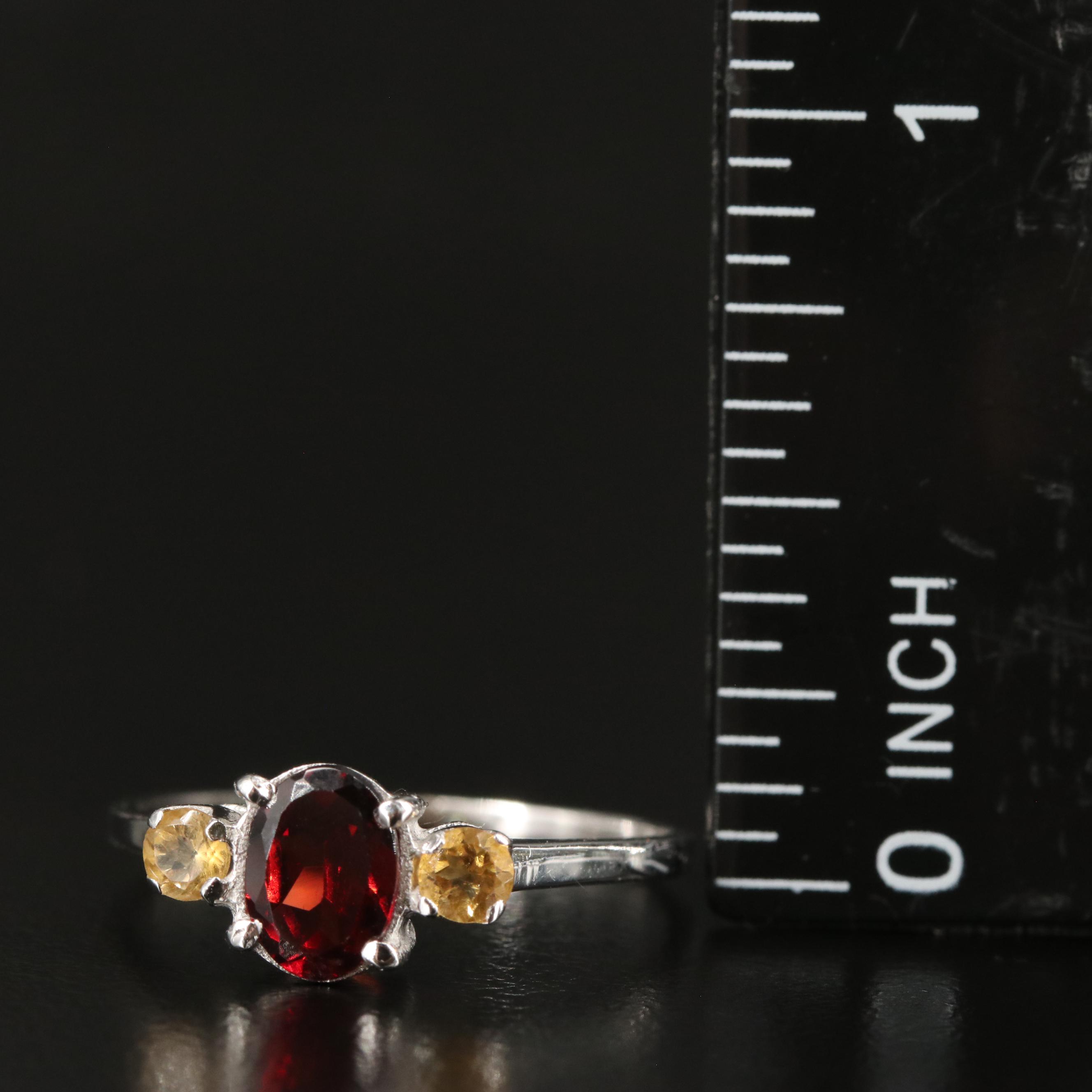 Sterling Garnet and Citrine Ring
