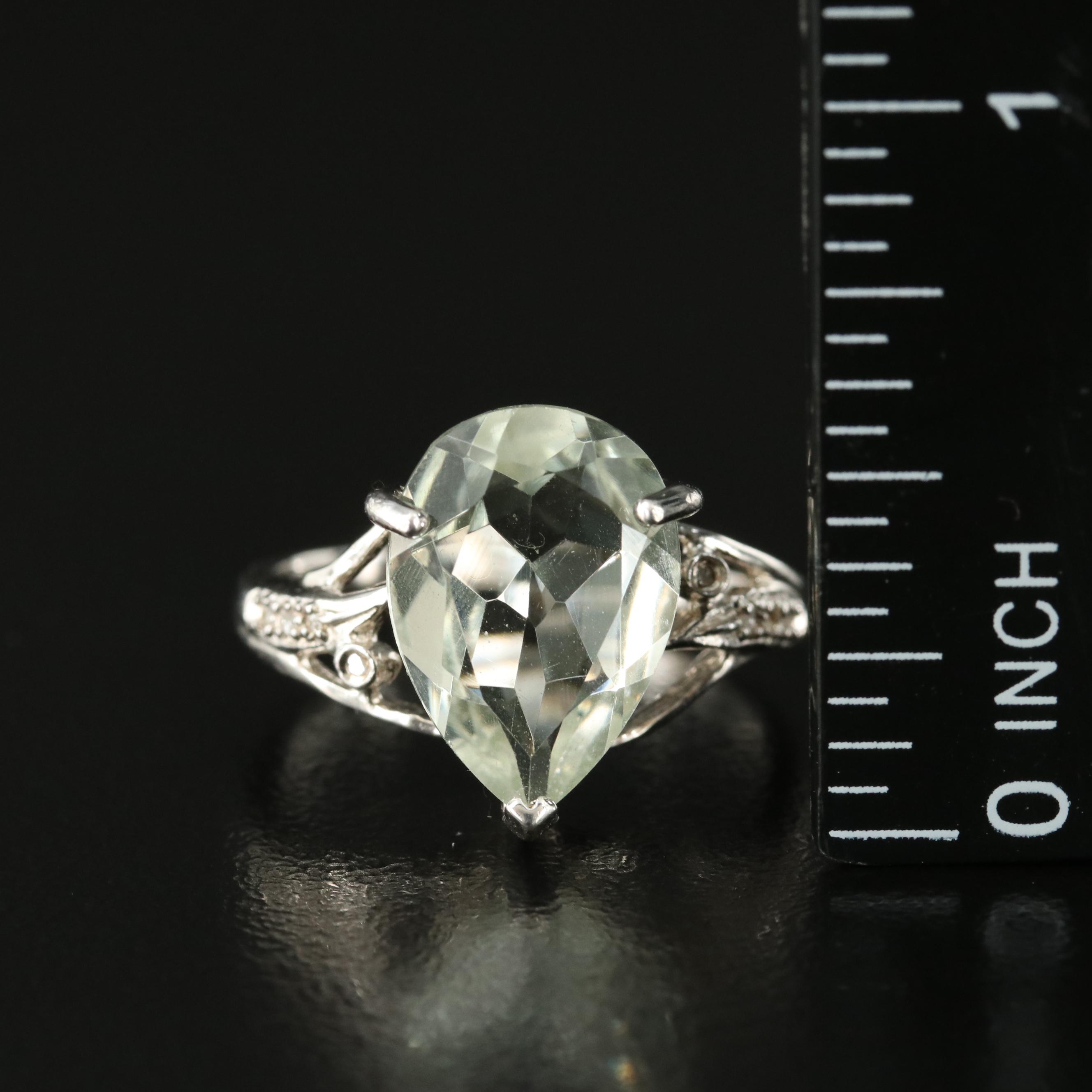 Sterling Prasiolite and Diamond Ring
