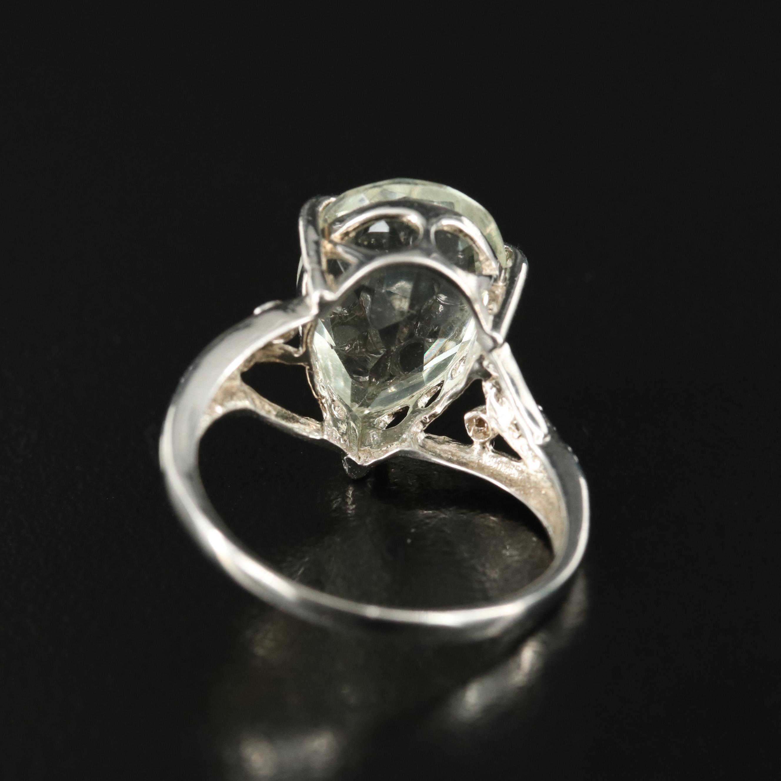 Sterling Prasiolite and Diamond Ring