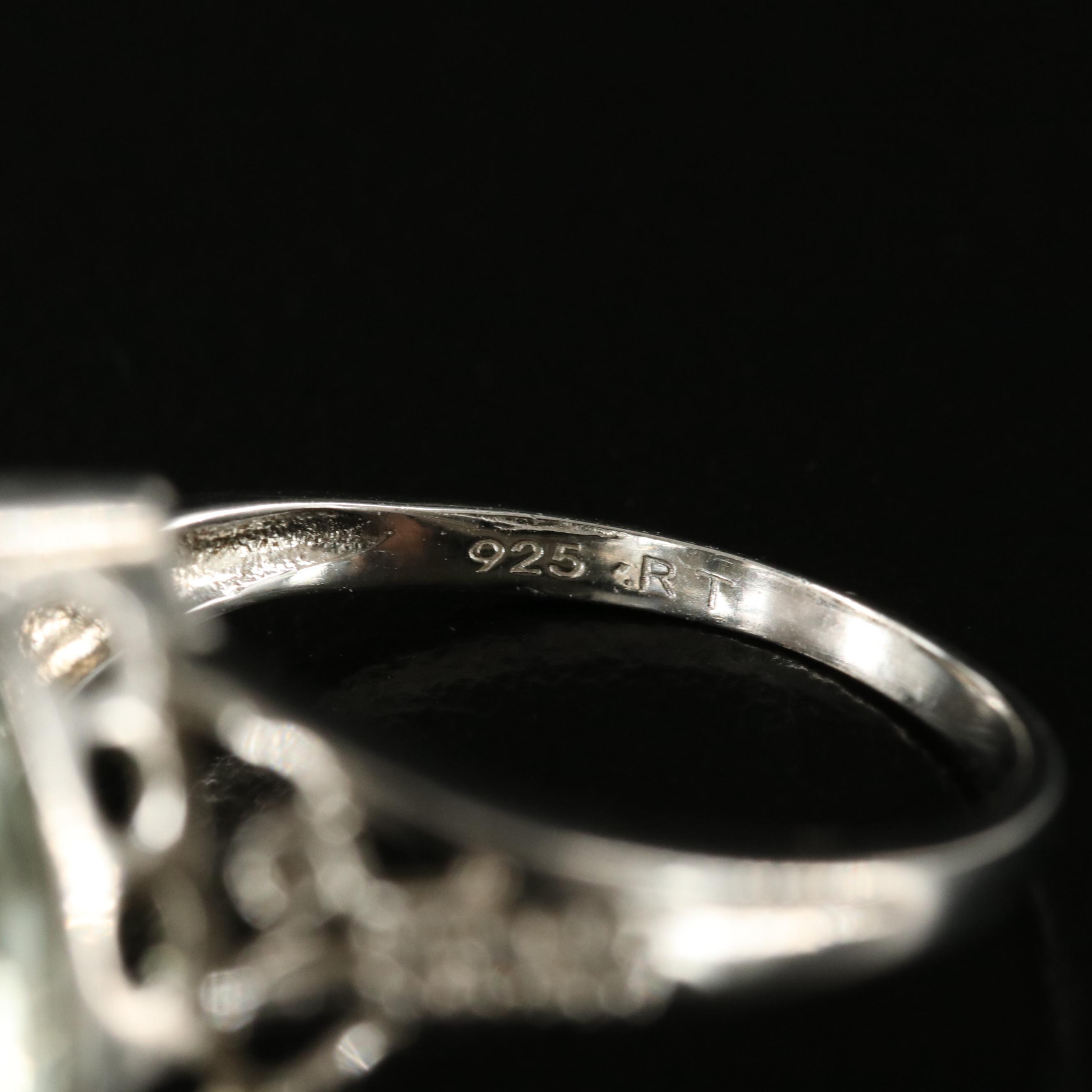 Sterling Prasiolite and Diamond Ring