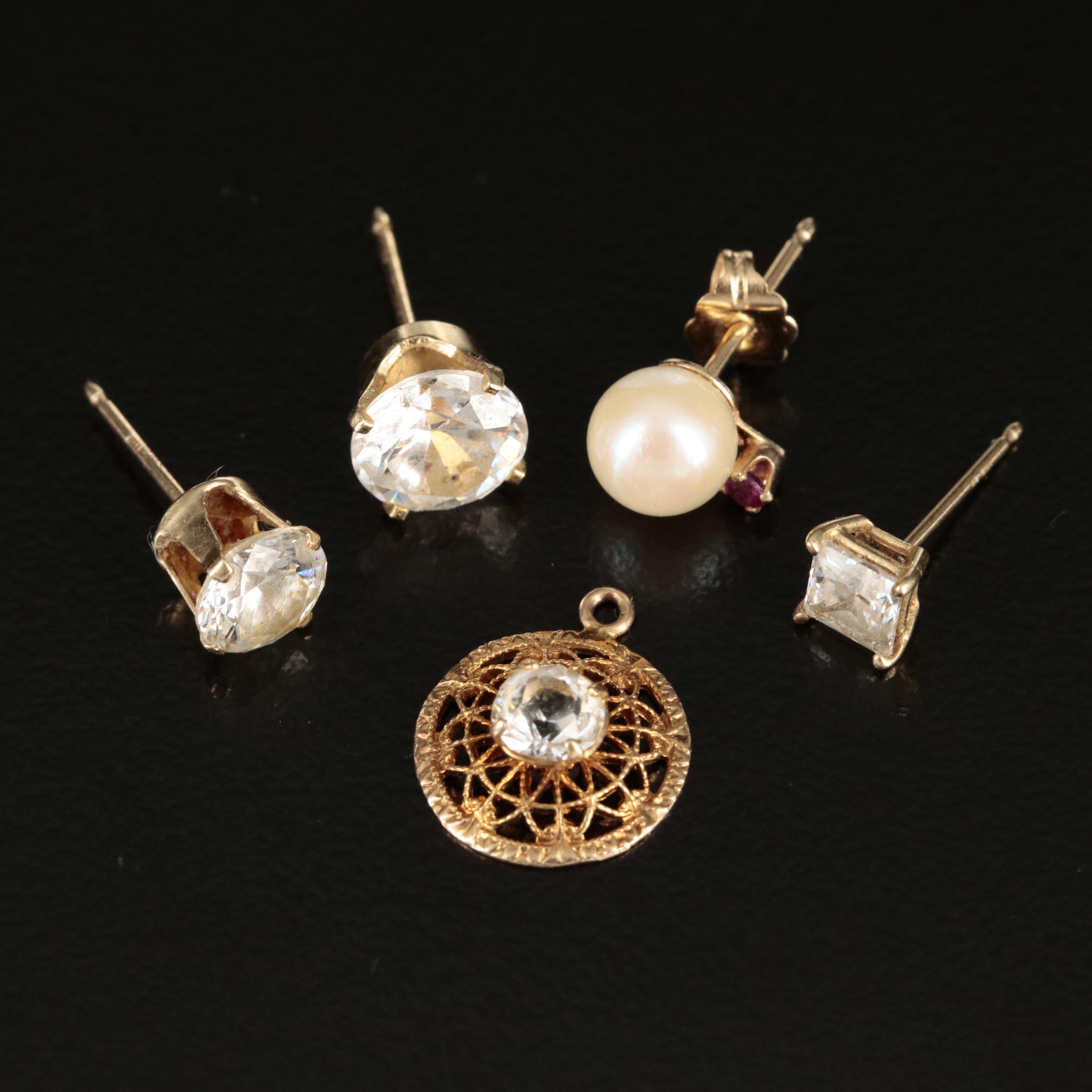 14K Single Earrings and 10K Pendant with Pearl, Ruby and Cubic Zirconia