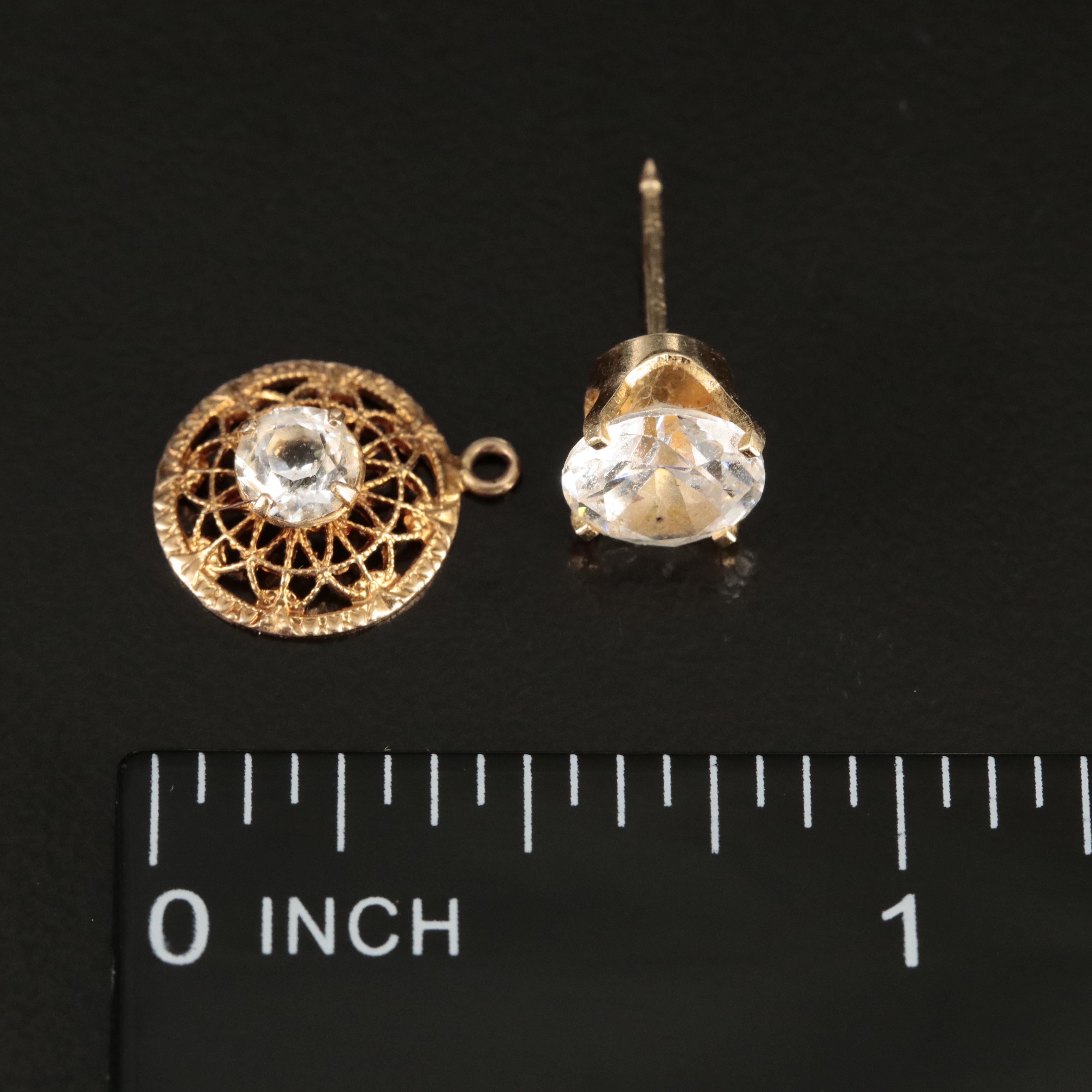 14K Single Earrings and 10K Pendant with Pearl, Ruby and Cubic Zirconia