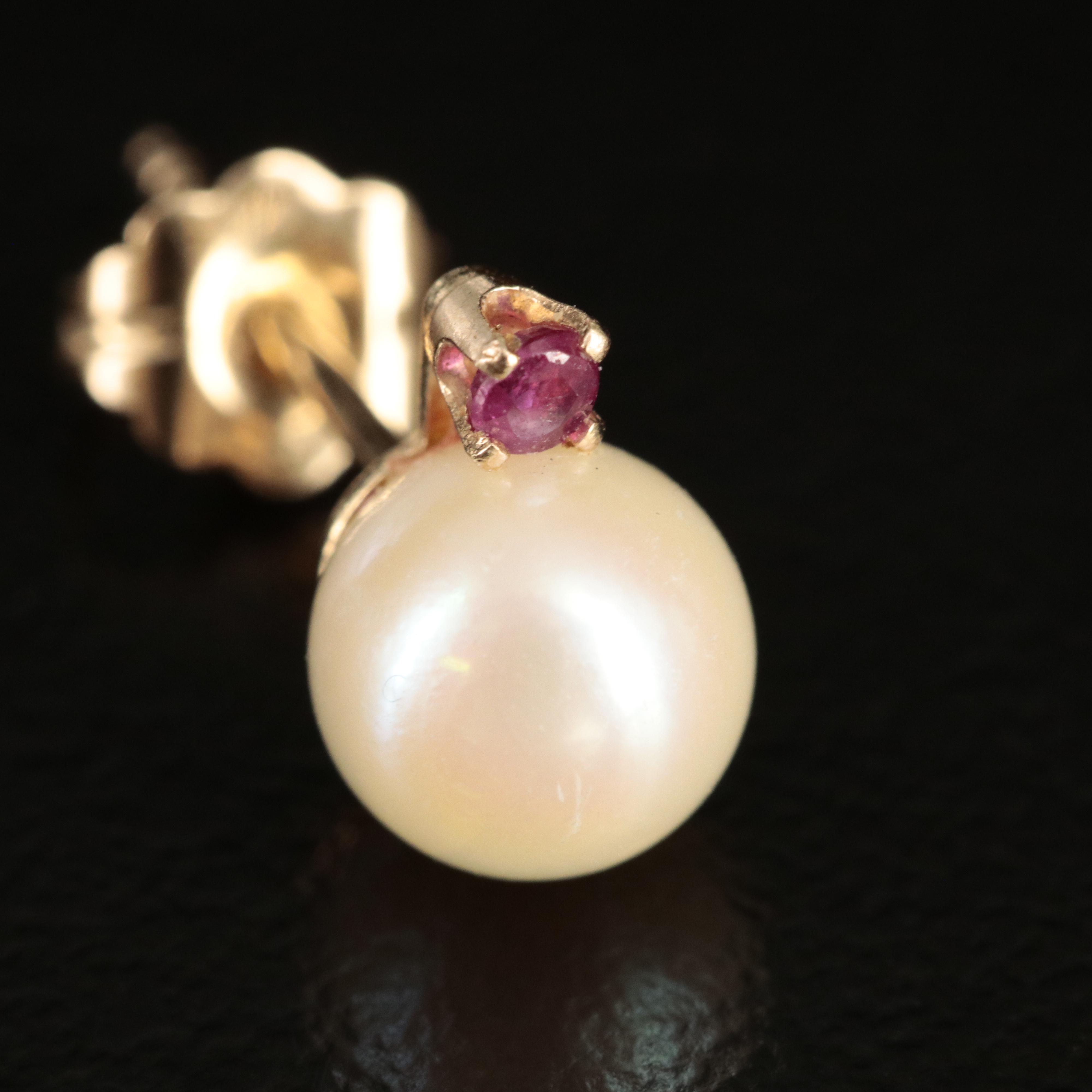 14K Single Earrings and 10K Pendant with Pearl, Ruby and Cubic Zirconia