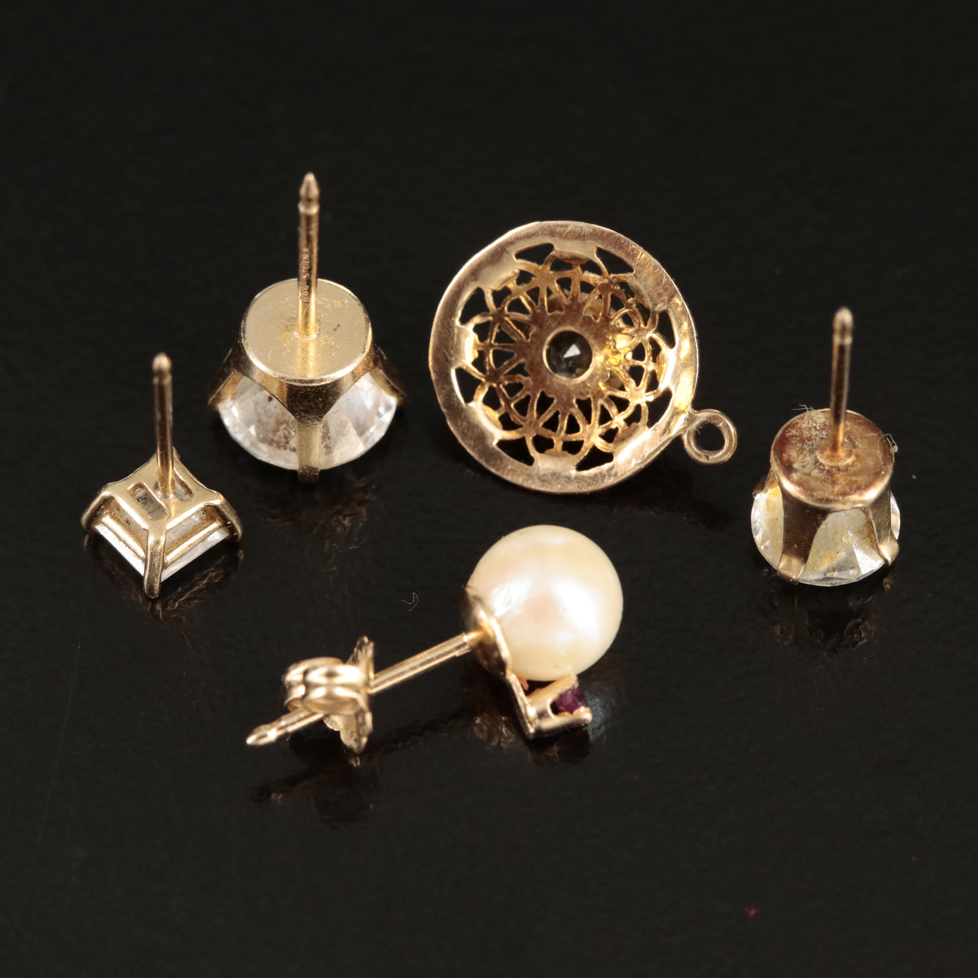 14K Single Earrings and 10K Pendant with Pearl, Ruby and Cubic Zirconia