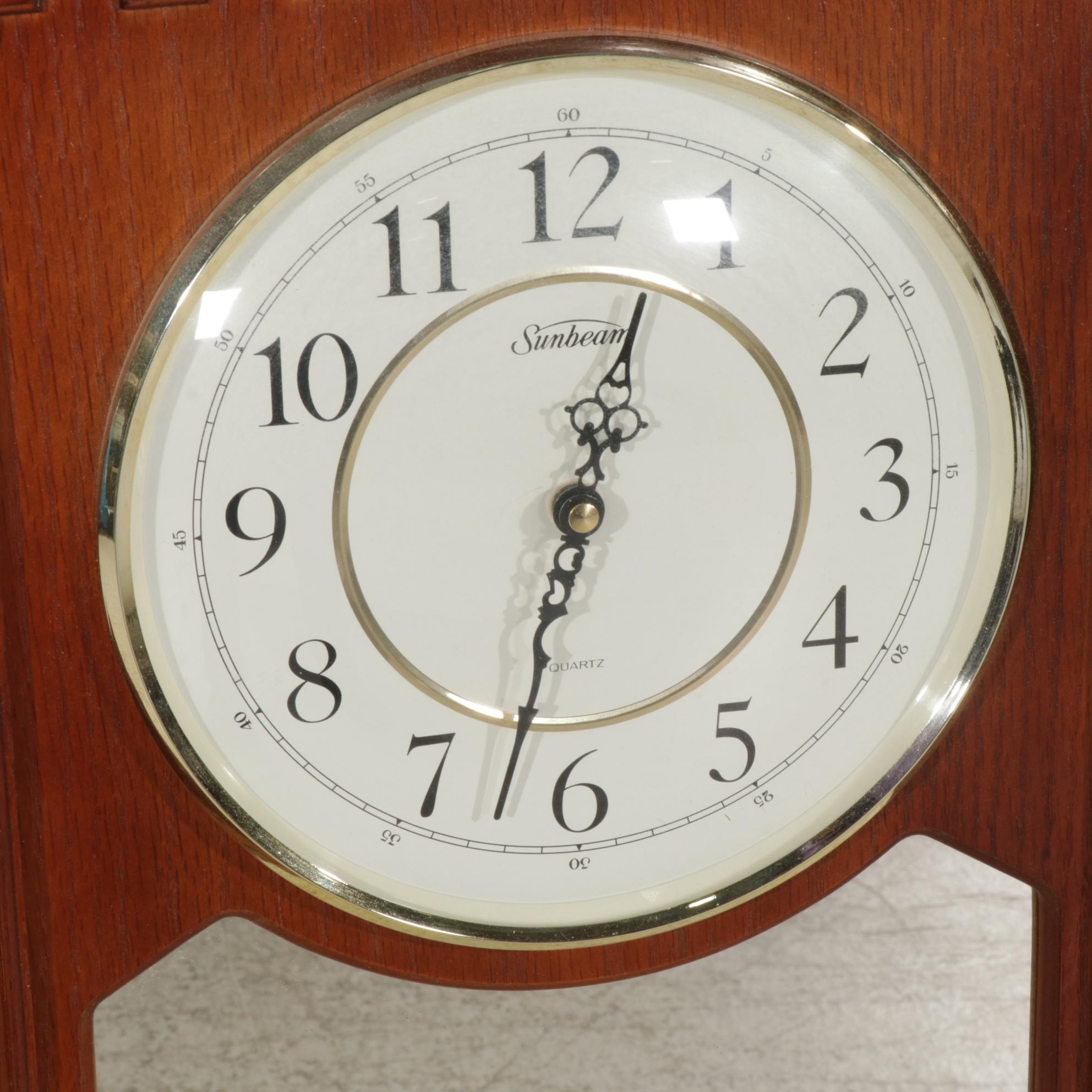 Sunbeam Wood Cased Wall Clock With Mirror, Late 20th Century