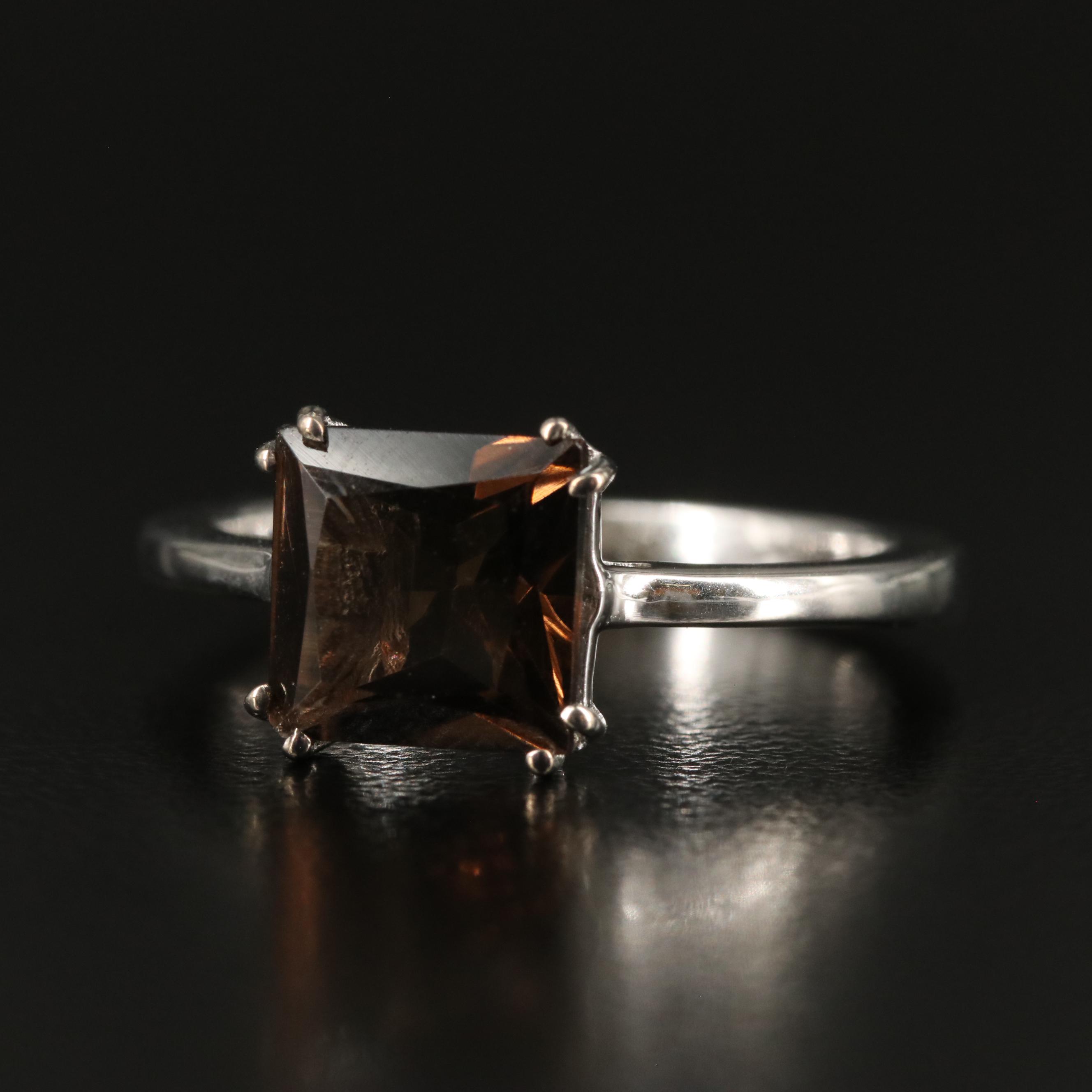 Sterling Square Smoky Quartz Ring
