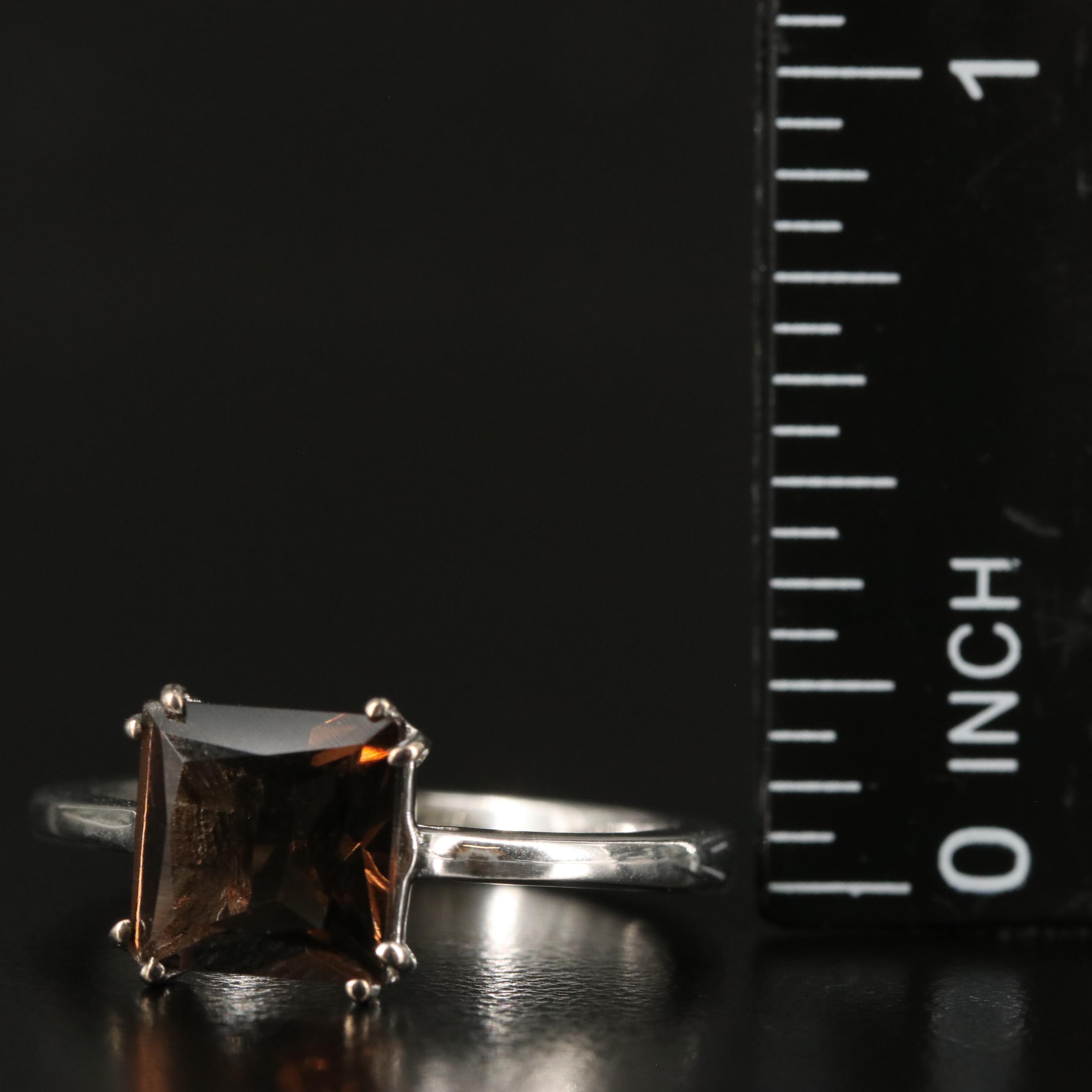 Sterling Square Smoky Quartz Ring