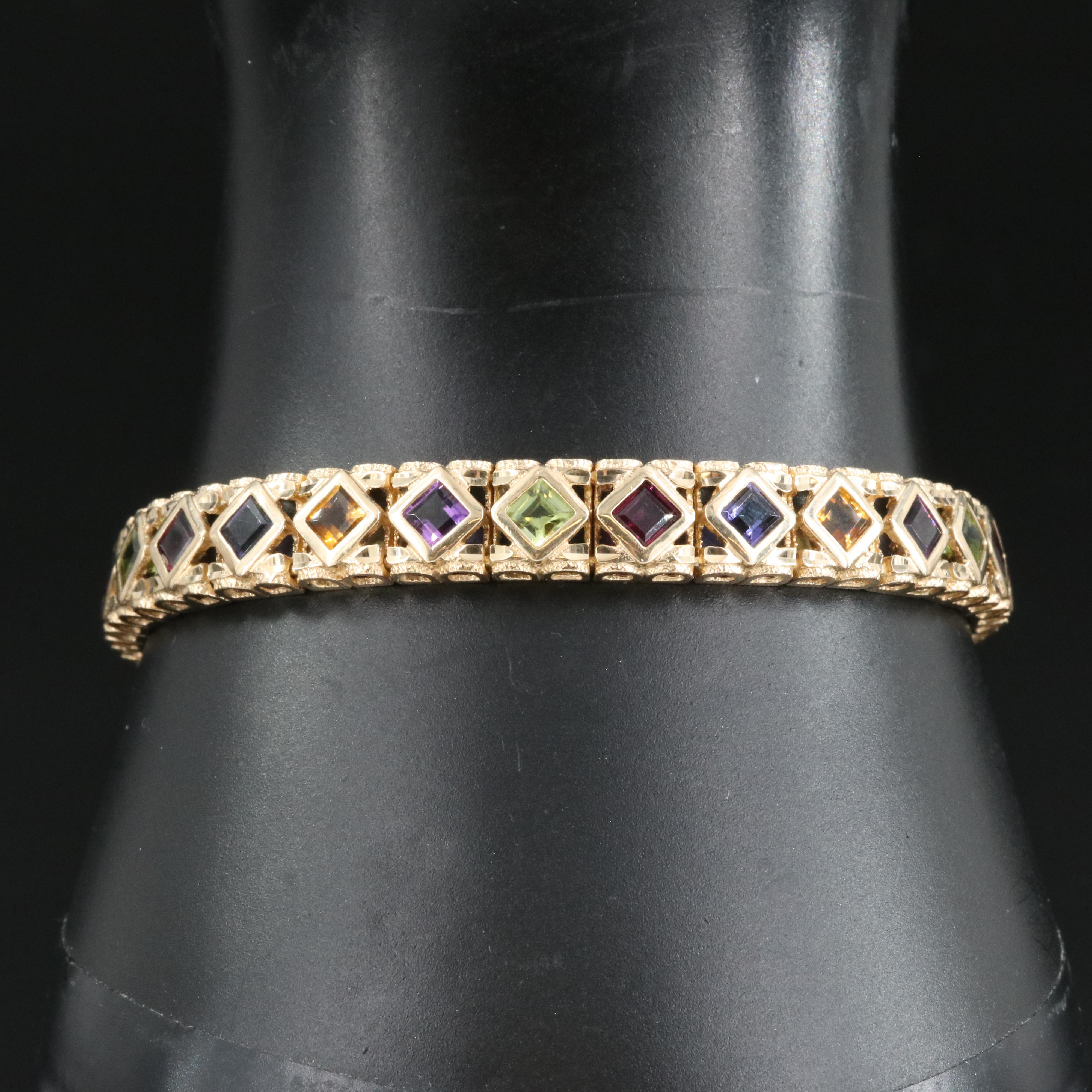 14K Iolite, Rhodolite Garnet, Peridot and Citrine Bracelet