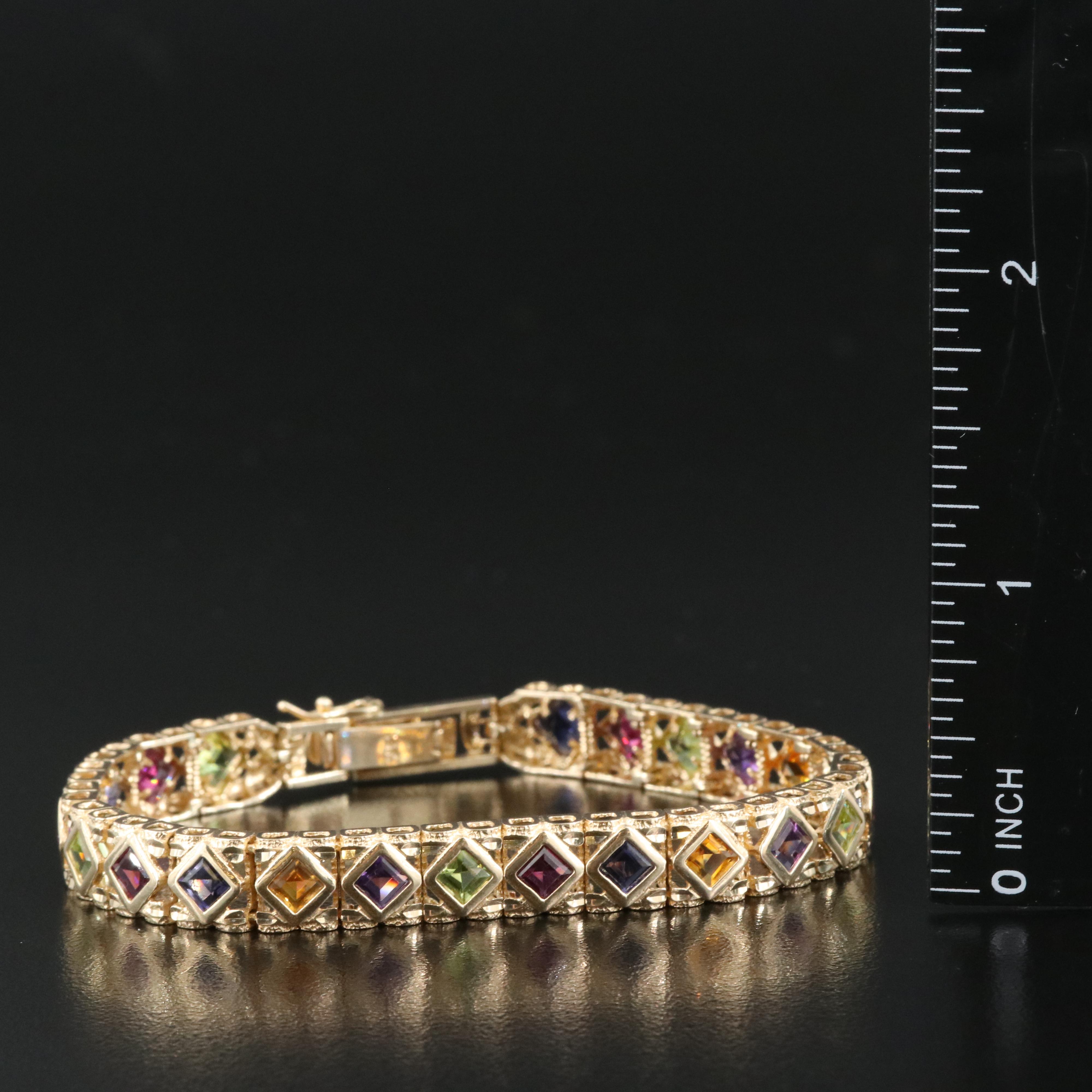 14K Iolite, Rhodolite Garnet, Peridot and Citrine Bracelet
