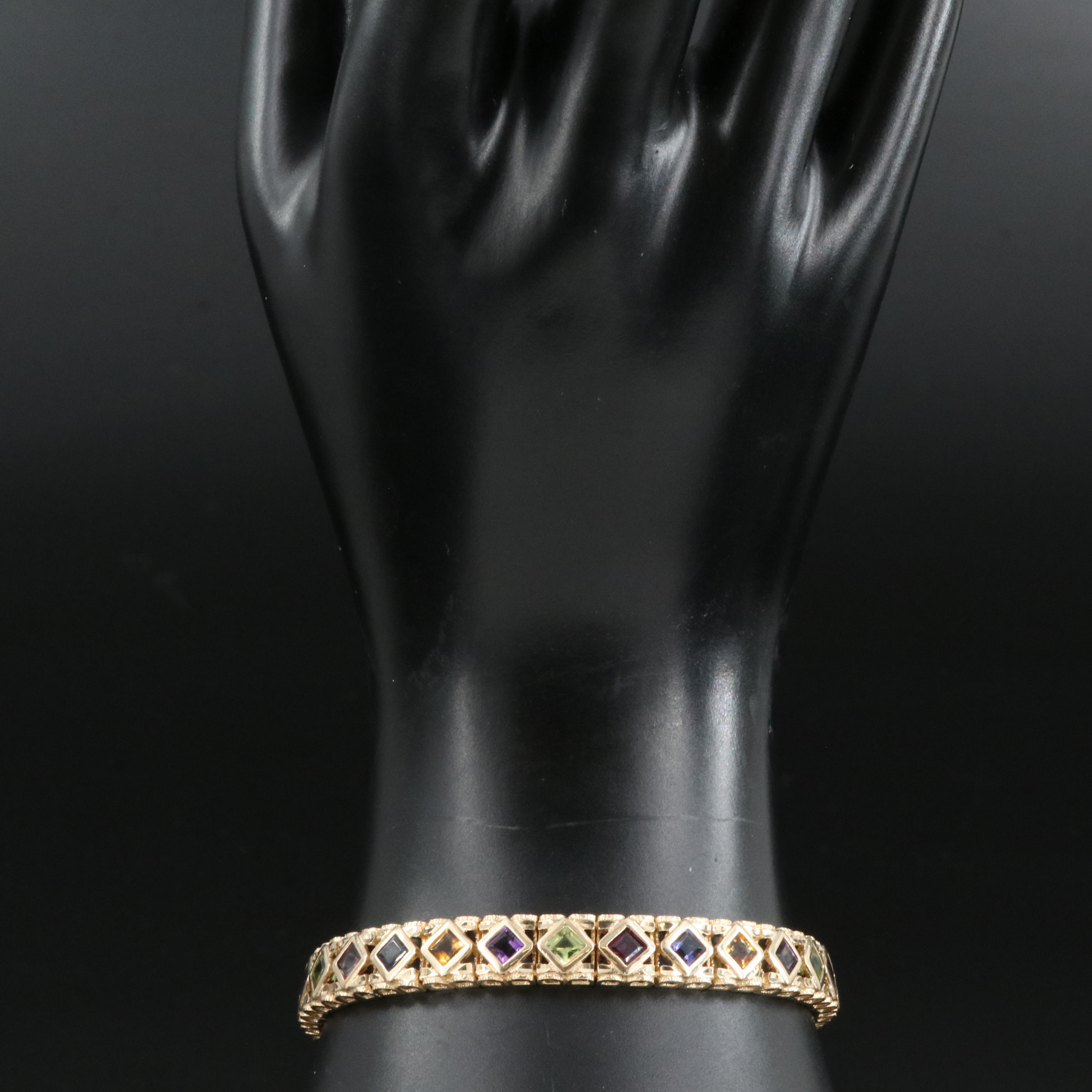 14K Iolite, Rhodolite Garnet, Peridot and Citrine Bracelet