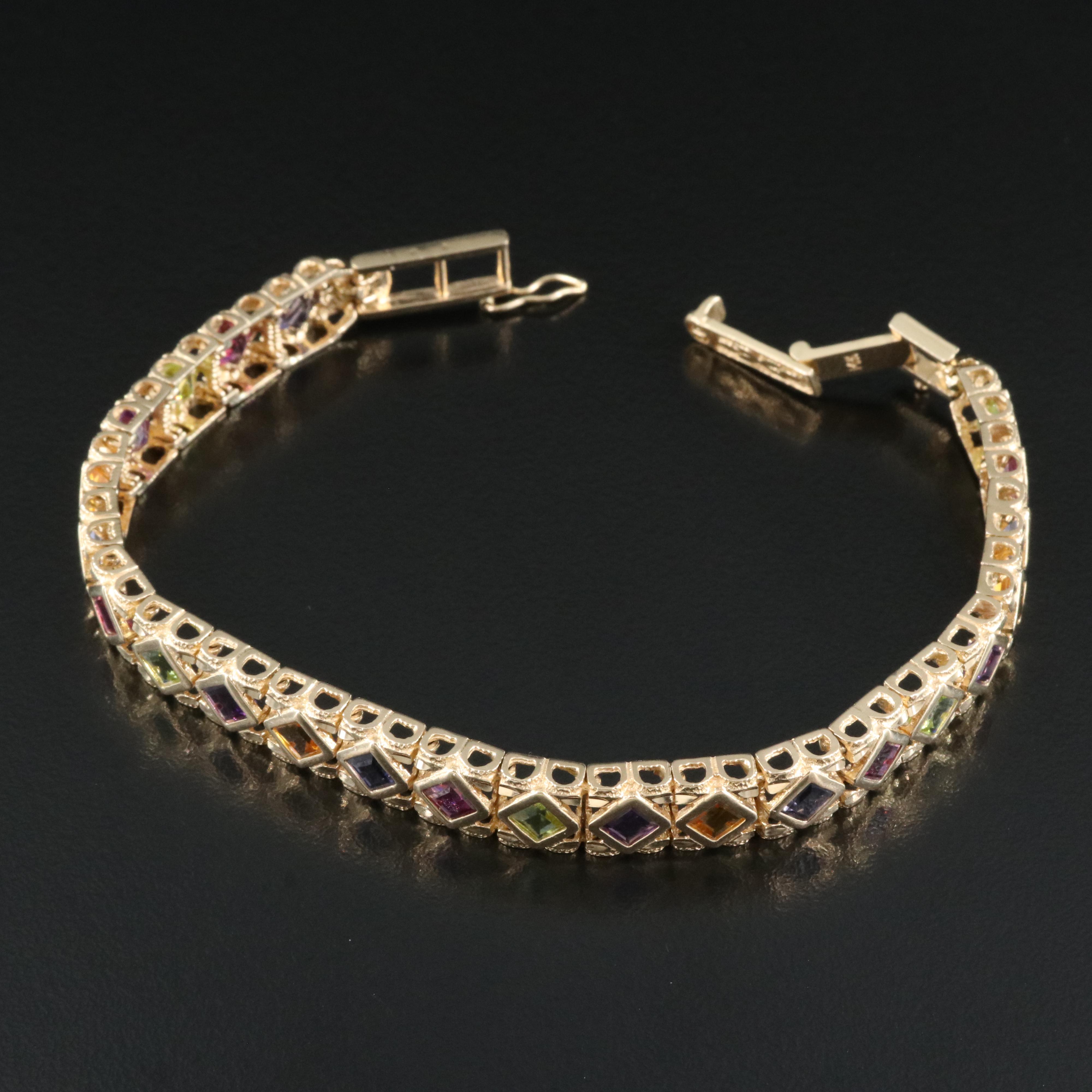 14K Iolite, Rhodolite Garnet, Peridot and Citrine Bracelet