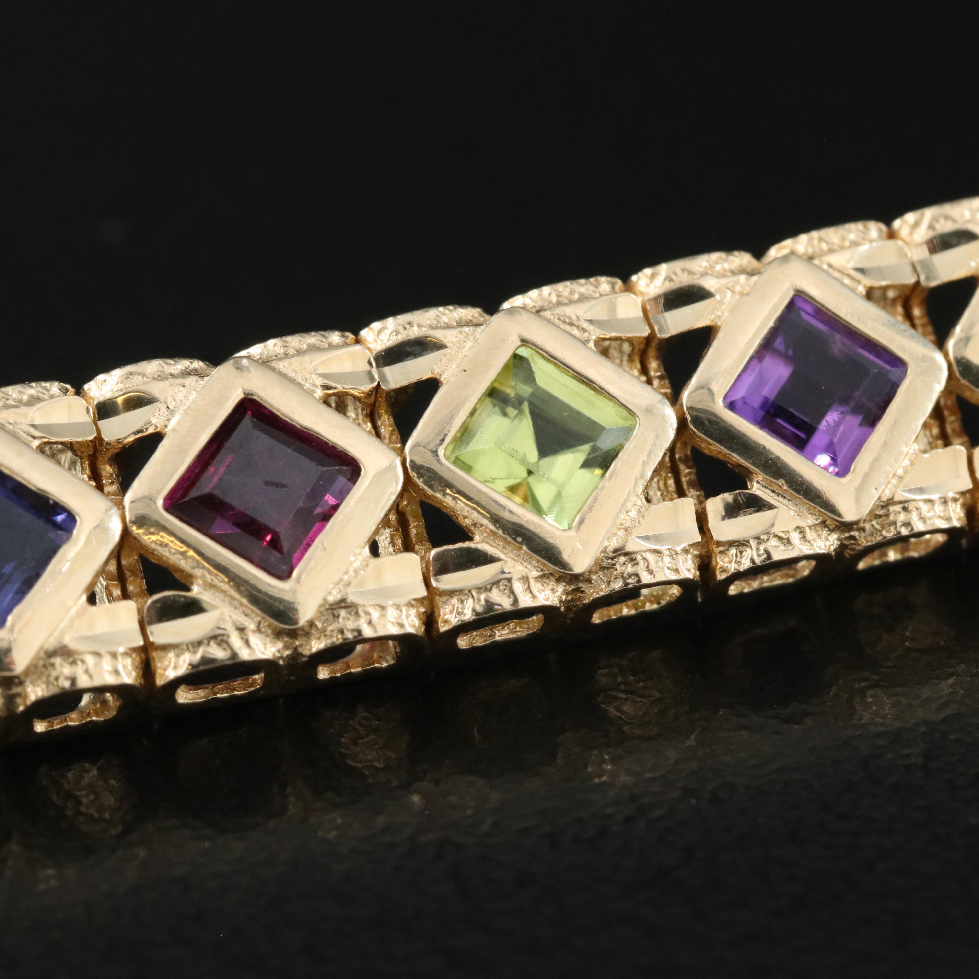 14K Iolite, Rhodolite Garnet, Peridot and Citrine Bracelet