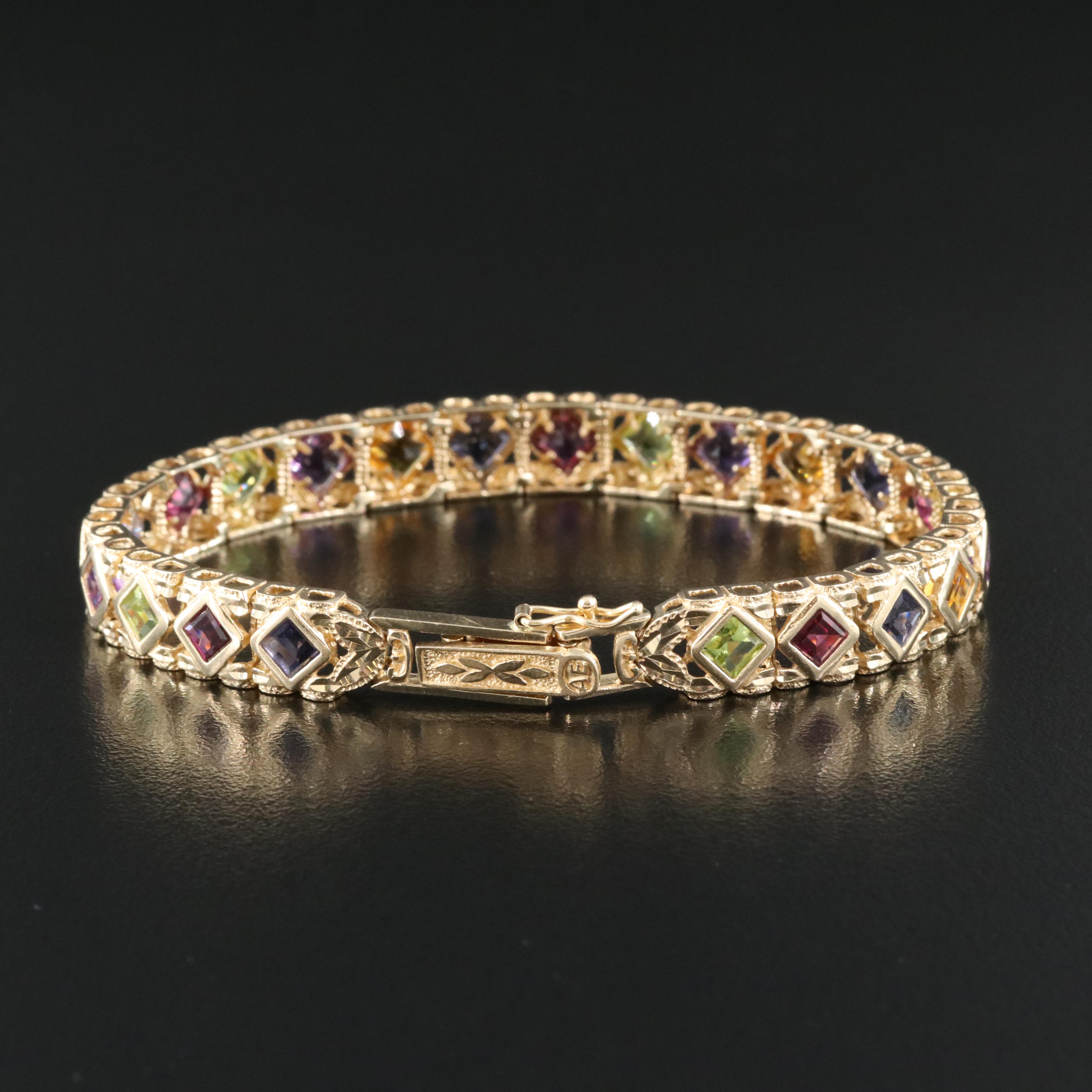 14K Iolite, Rhodolite Garnet, Peridot and Citrine Bracelet
