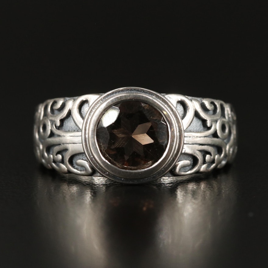 Sterling Smoky Quartz Textured Band