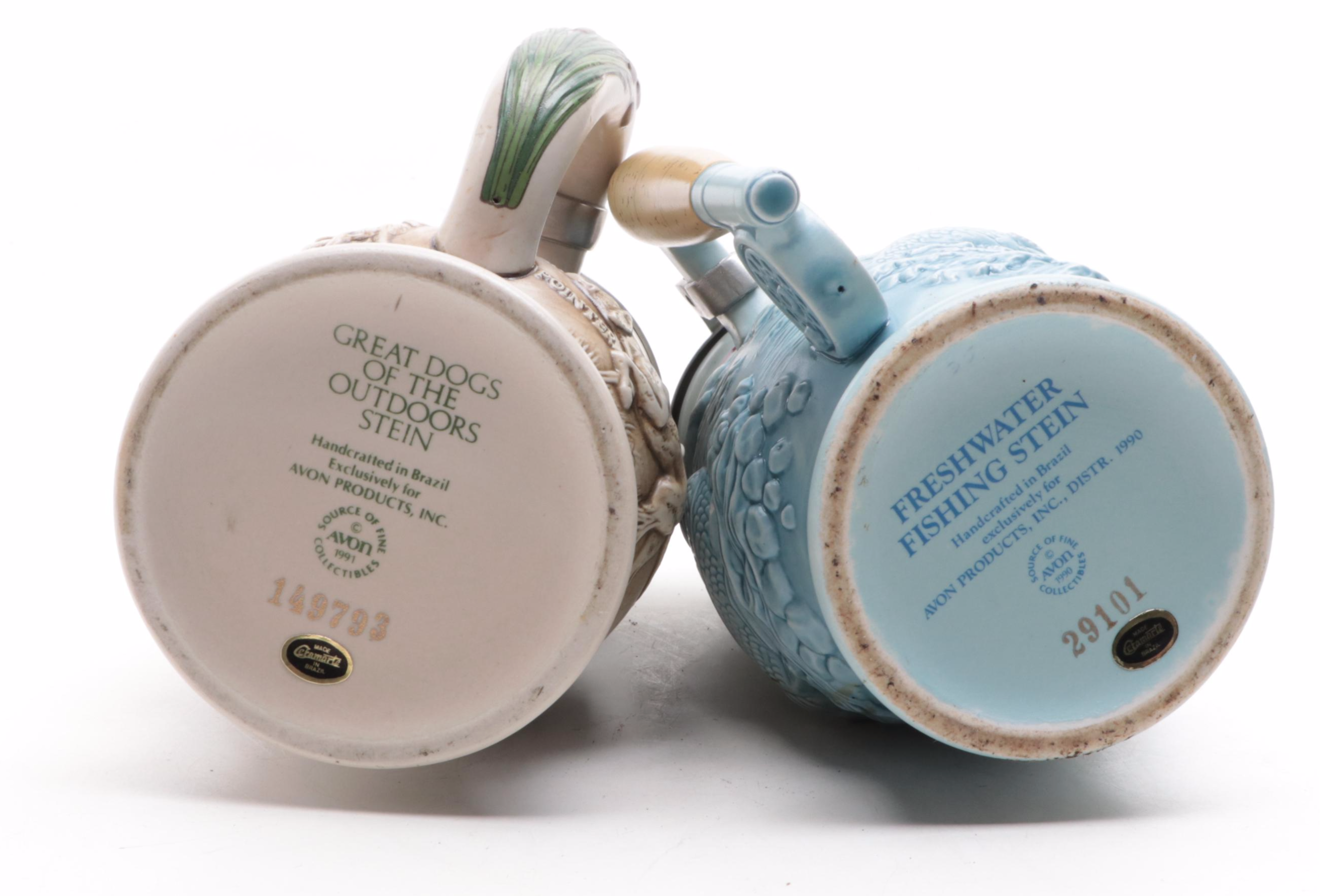 Avon "Great Dogs of the Outdoors" and "Freshwater Fishing" Ceramic Beer Steins