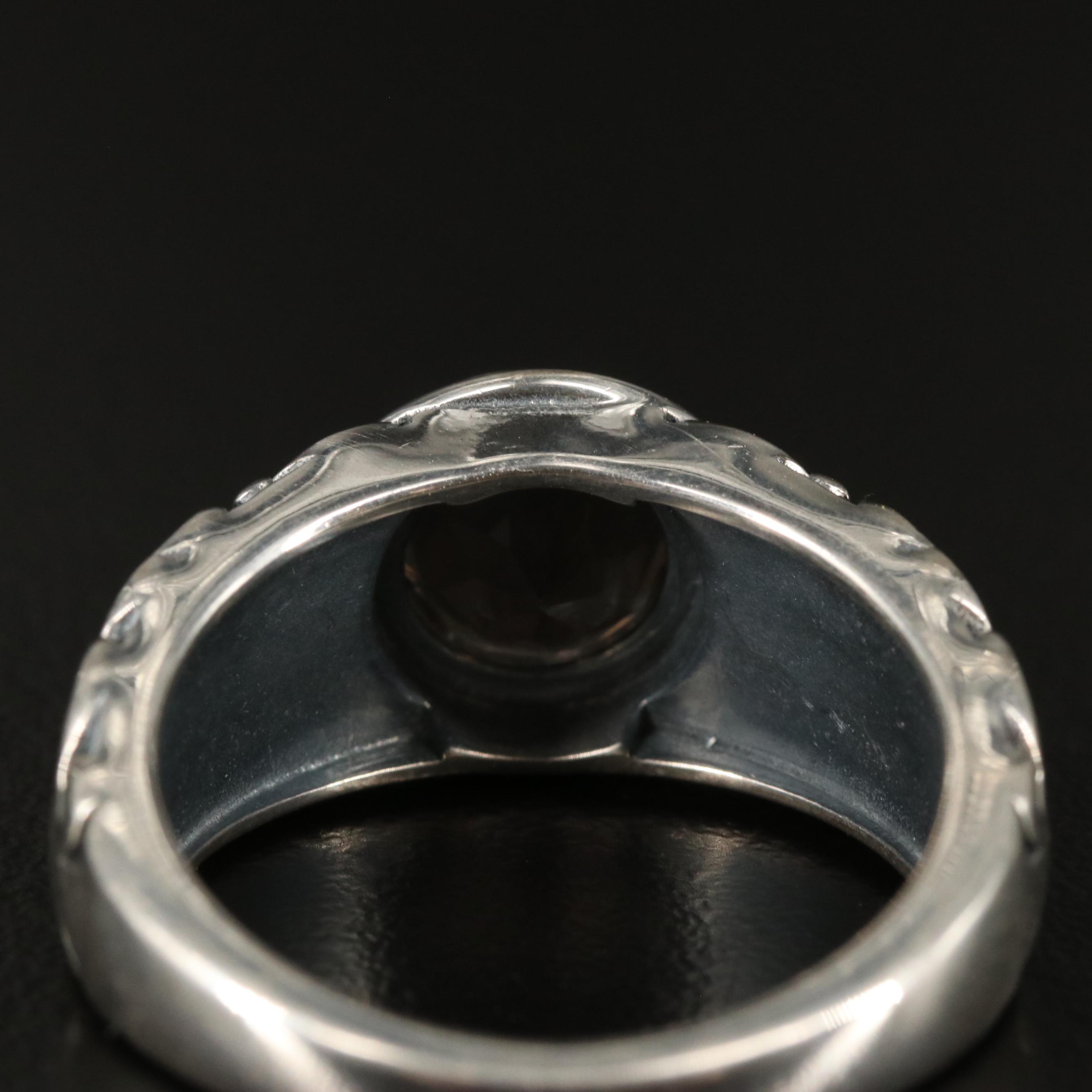 Sterling Smoky Quartz Textured Band