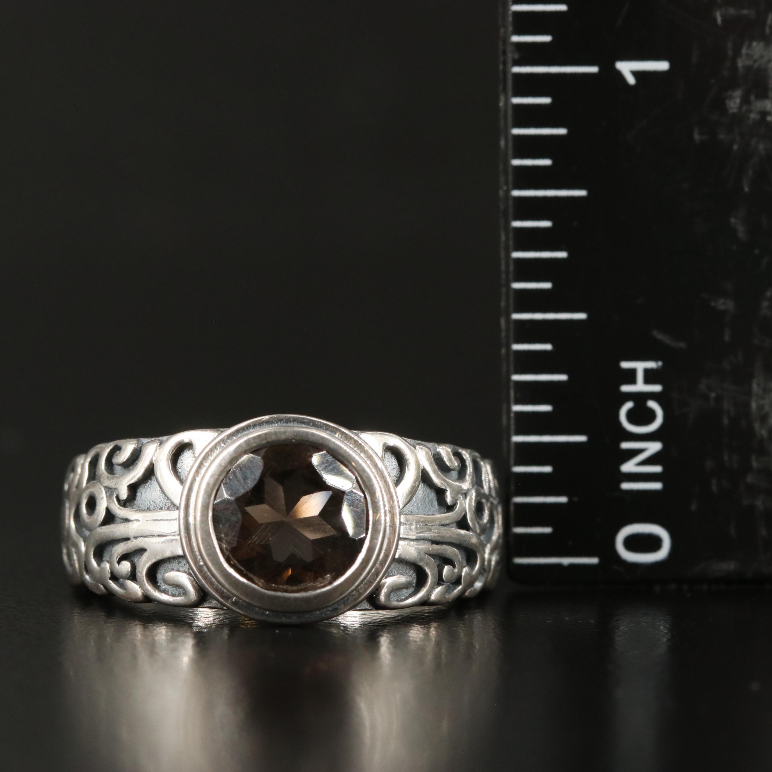 Sterling Smoky Quartz Textured Band